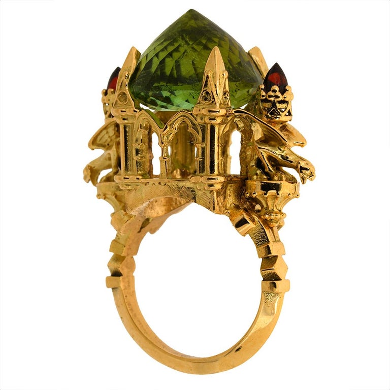Medieval Tourmaline & Garnet gold ring  For Sale