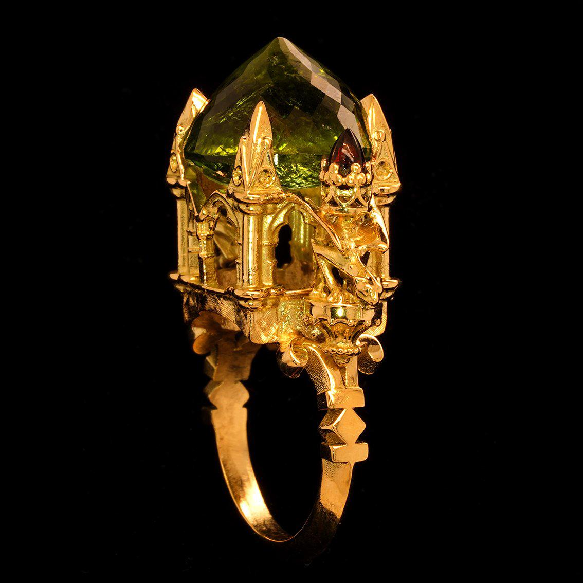 Women's or Men's Tourmaline & Garnet gold ring  For Sale