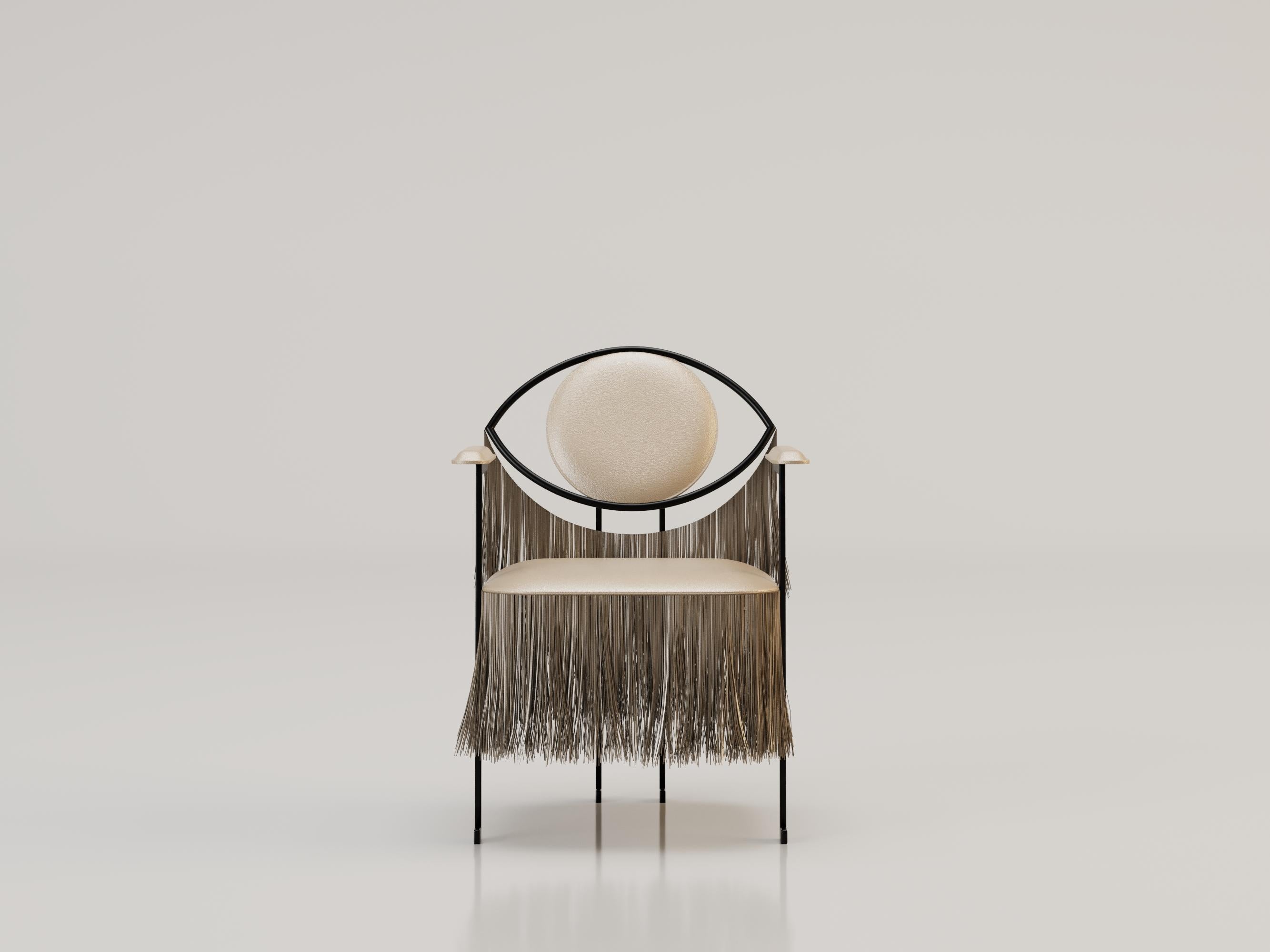 LA MYSTERIEUSE Silla contemporánea de metal y terciopelo amarillo de Alexandre Ligios Marroquí