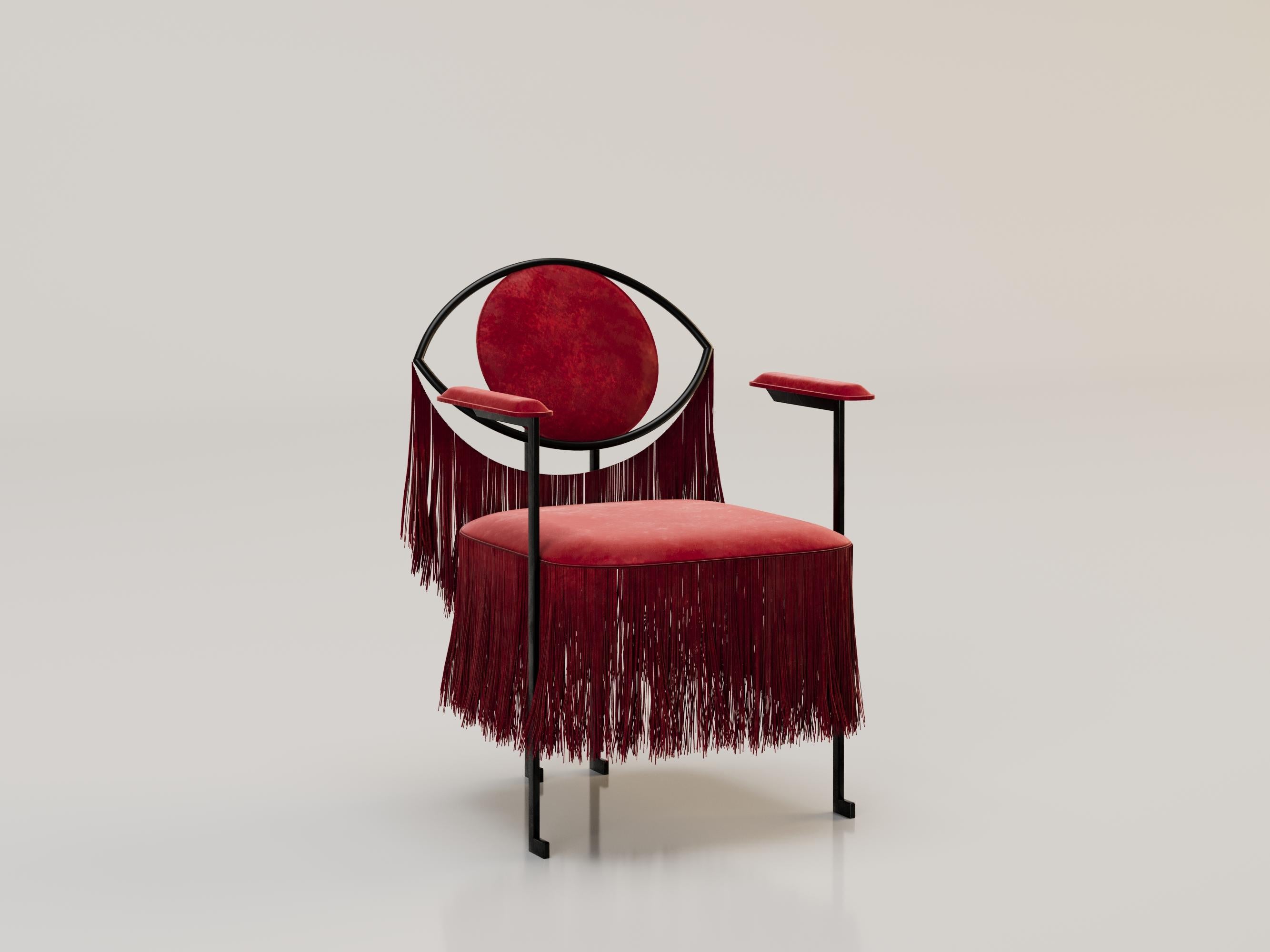 LA MYSTERIEUSE Silla contemporánea de metal y terciopelo amarillo de Alexandre Ligios Siglo XXI y contemporáneo
