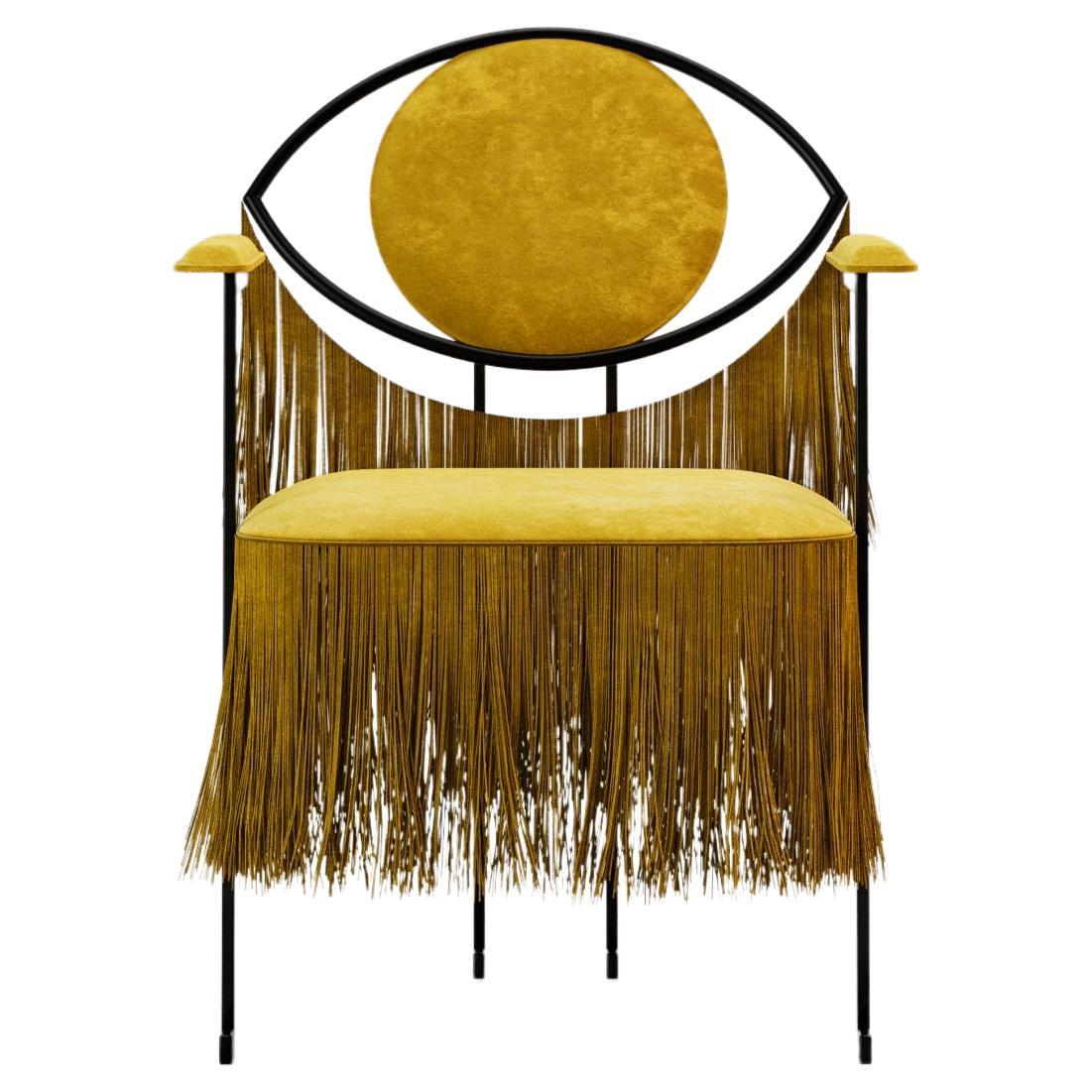 LA MYSTERIEUSE Contemporary Chair in Metal and Yellow Velvet by Alexandre Ligios