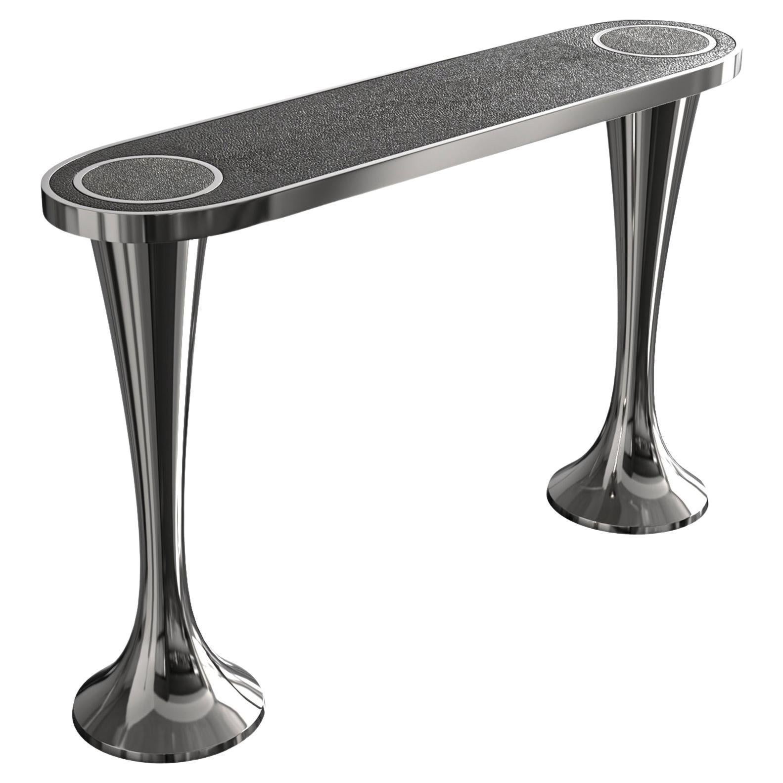 "La Notte" Console with Stainless Steel and Galuchat Leather, Istanbul For Sale