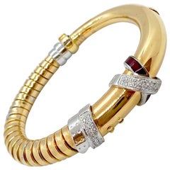 La Nouvelle 18 Karat Gold Bracelet with .59 Carat Diamonds and Burgundy Enamel