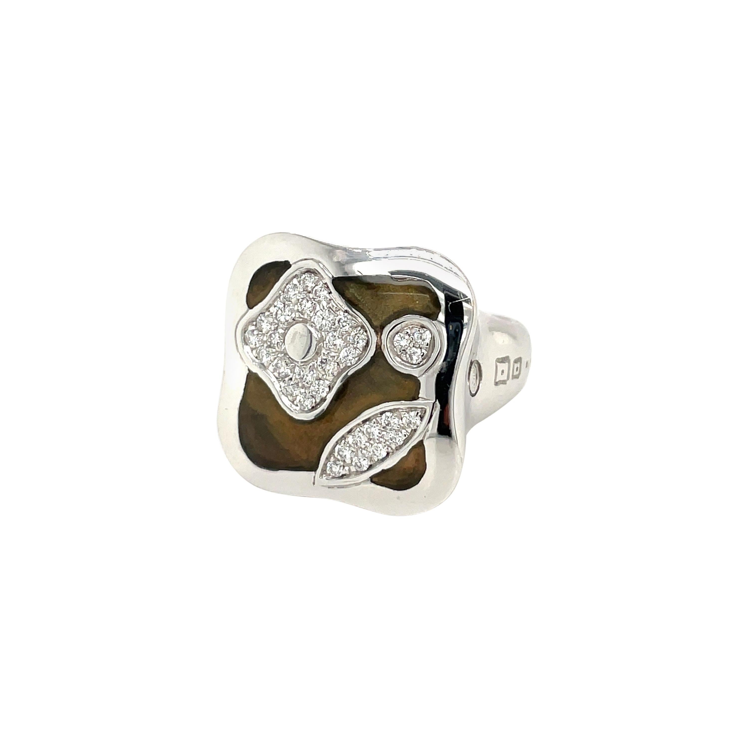 La Nouvelle 18kt White Gold Fiori Ring .39cts Diamond & Enamel