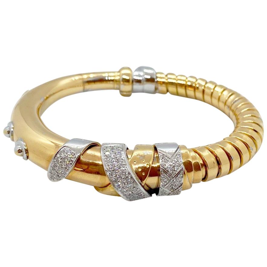 La Nouvelle Bague 18 Karat Gold and Diamond .82 Carat Tubogas Bangle Bracelet