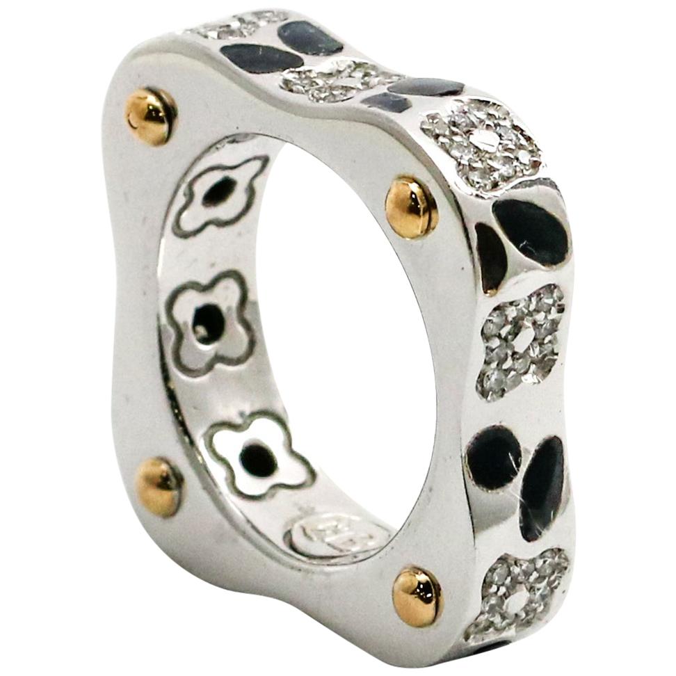 La Nouvelle Bague 18 Karat Gold Diamond Enamel Band Ring For Sale