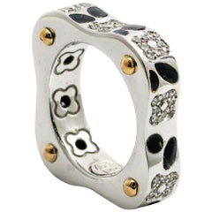 Vintage La Nouvelle Bague 18 Karat Gold Diamond Enamel Band Ring
