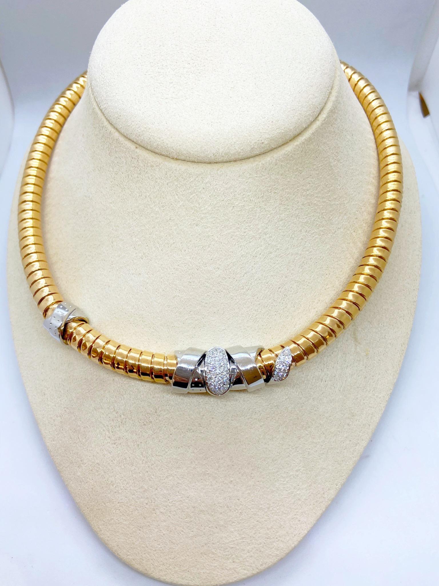 Contemporary La Nouvelle Bague 18 Karat Rose Gold Tubogas Necklace with .60 Carat Diamonds For Sale