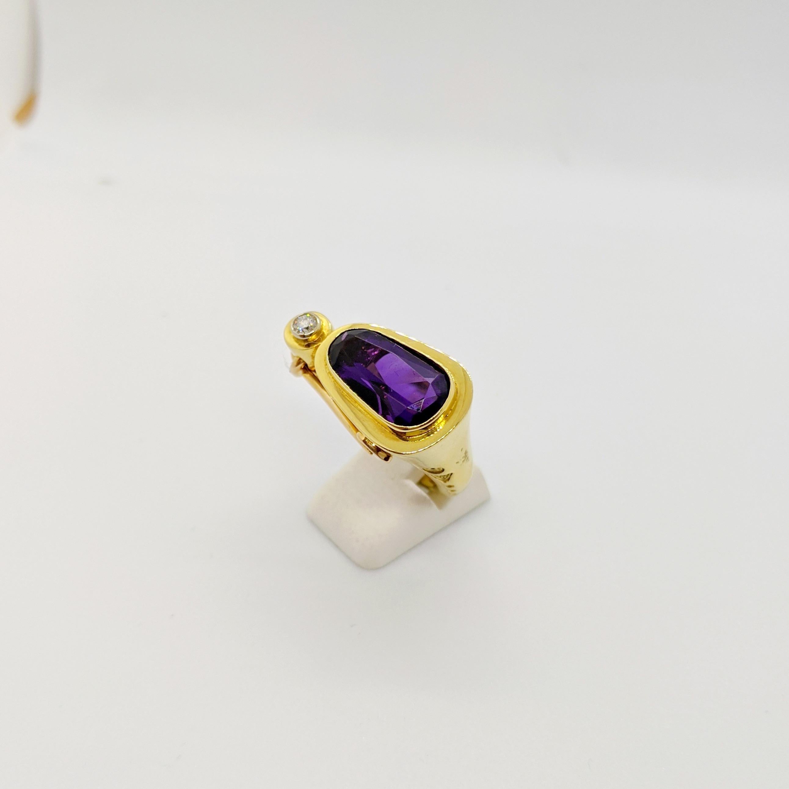 La Nouvelle Bague Anillo de oro amarillo y rosa de 18 quilates con amatista y diamante Corte oval en venta