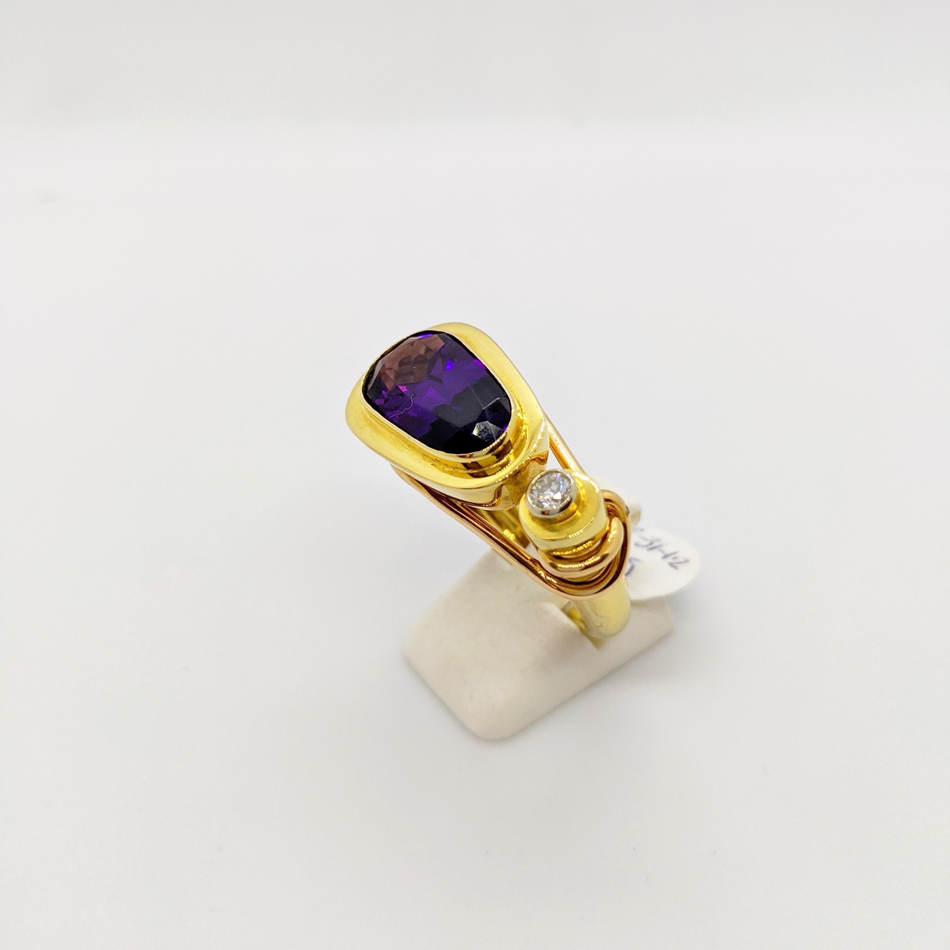 La Nouvelle Bague Anillo de oro amarillo y rosa de 18 quilates con amatista y diamante en Nuevo estado para la venta en New York, NY