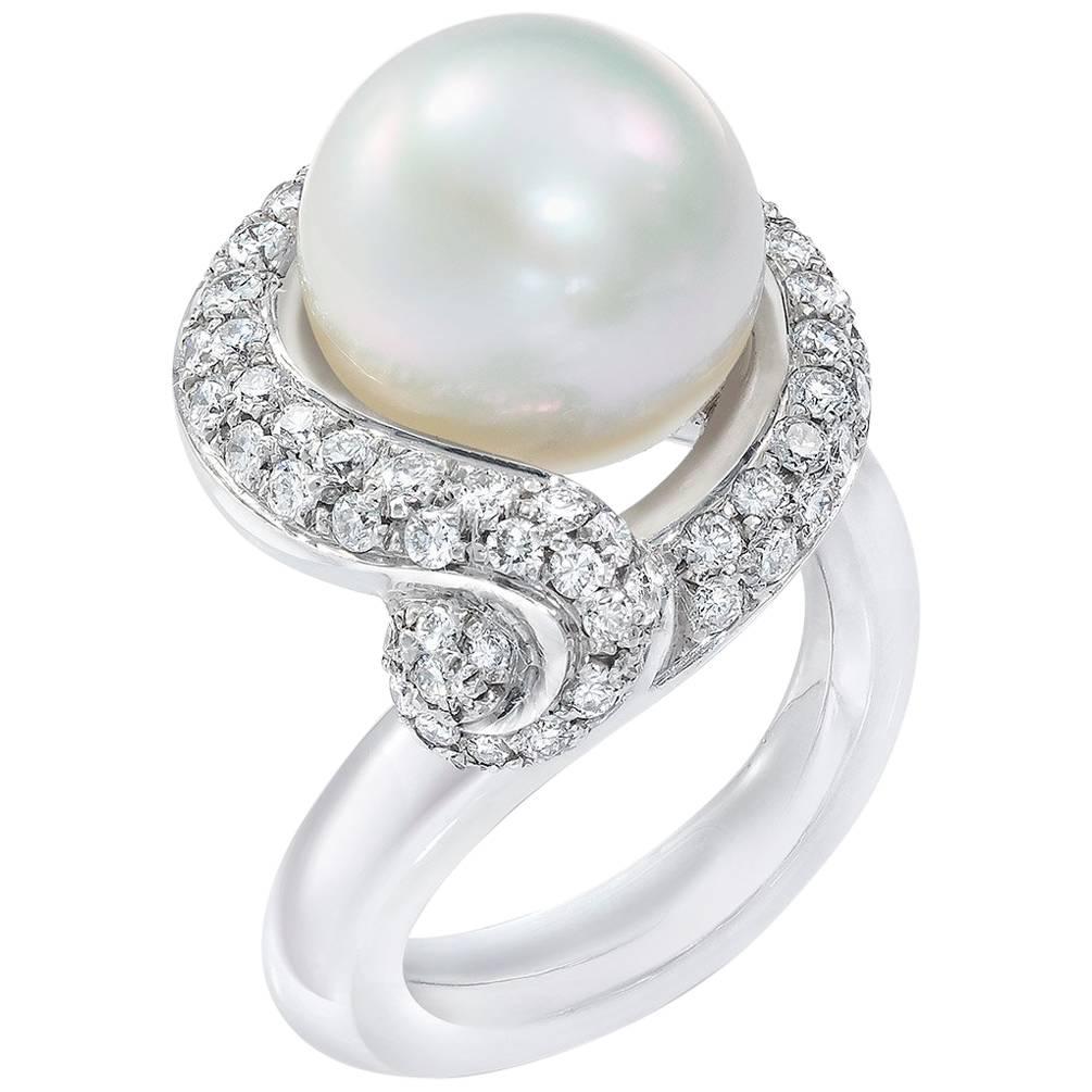 La Nouvelle Bague 1.80 Carat Diamond and Pearl Ring For Sale