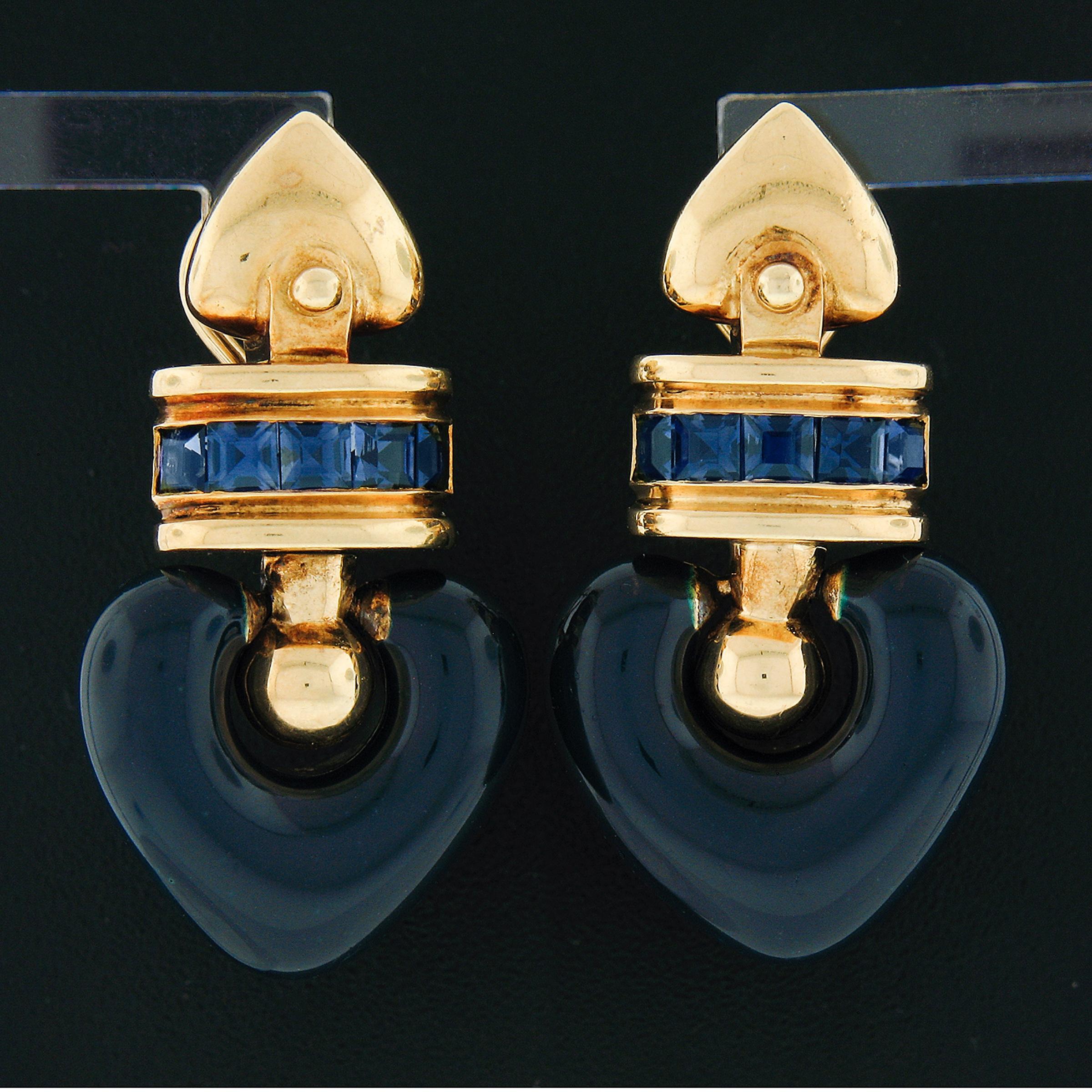 Hier haben wir ein elegantes Paar Ohrringe, entworfen von La Nouvelle Baguette und sehr gut verarbeitet in massivem 18 Karat Gelbgold in einer einzigartigen Tropfen-Baumel-Stil. Diese schönen Ohrringe tragen ca. 1 Karat feiner Qualität,