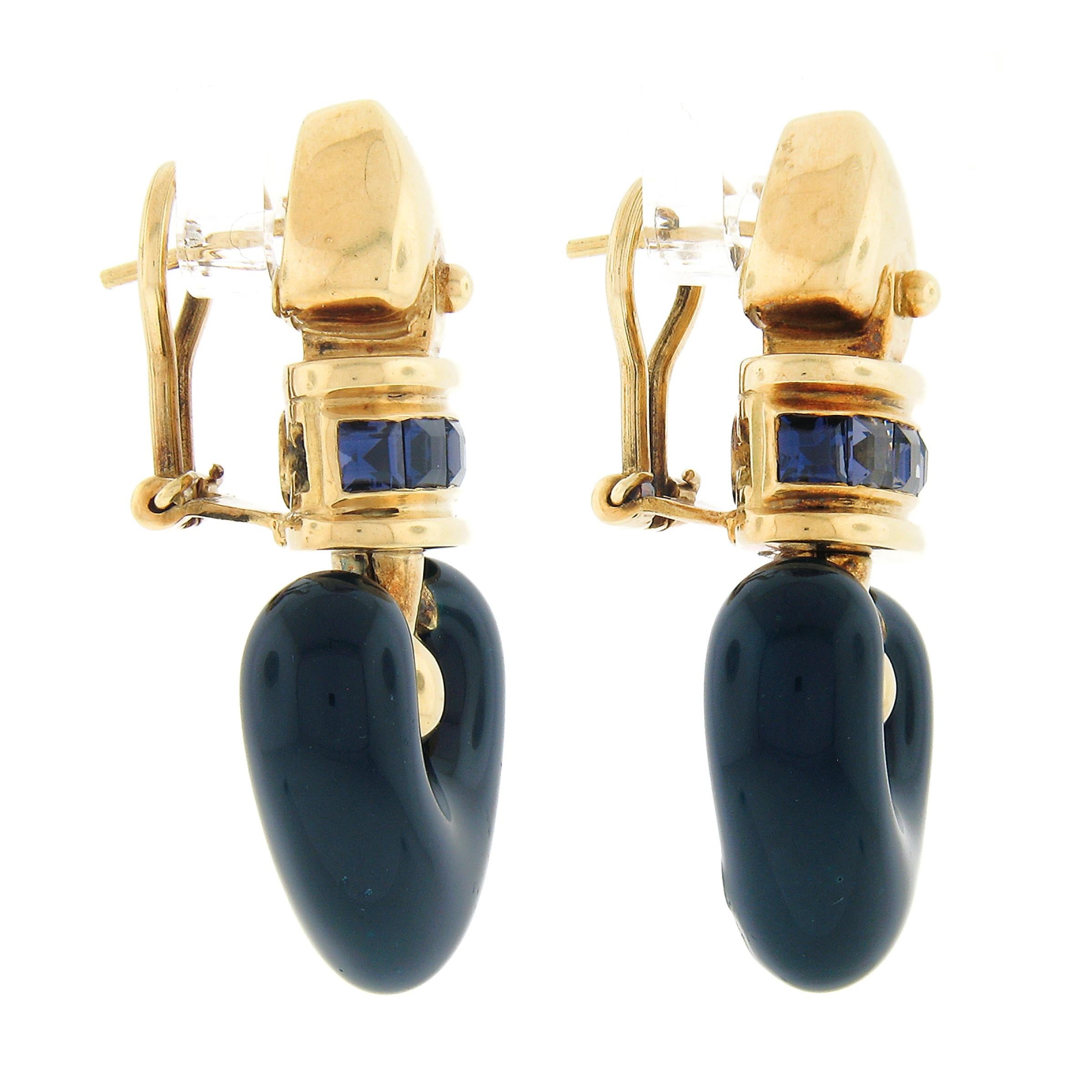 La Nouvelle Bague 18k Gold 1ctw Tansanit Blau Emaille Herz-Tropfen-Ohrringe (Carréeschliff)