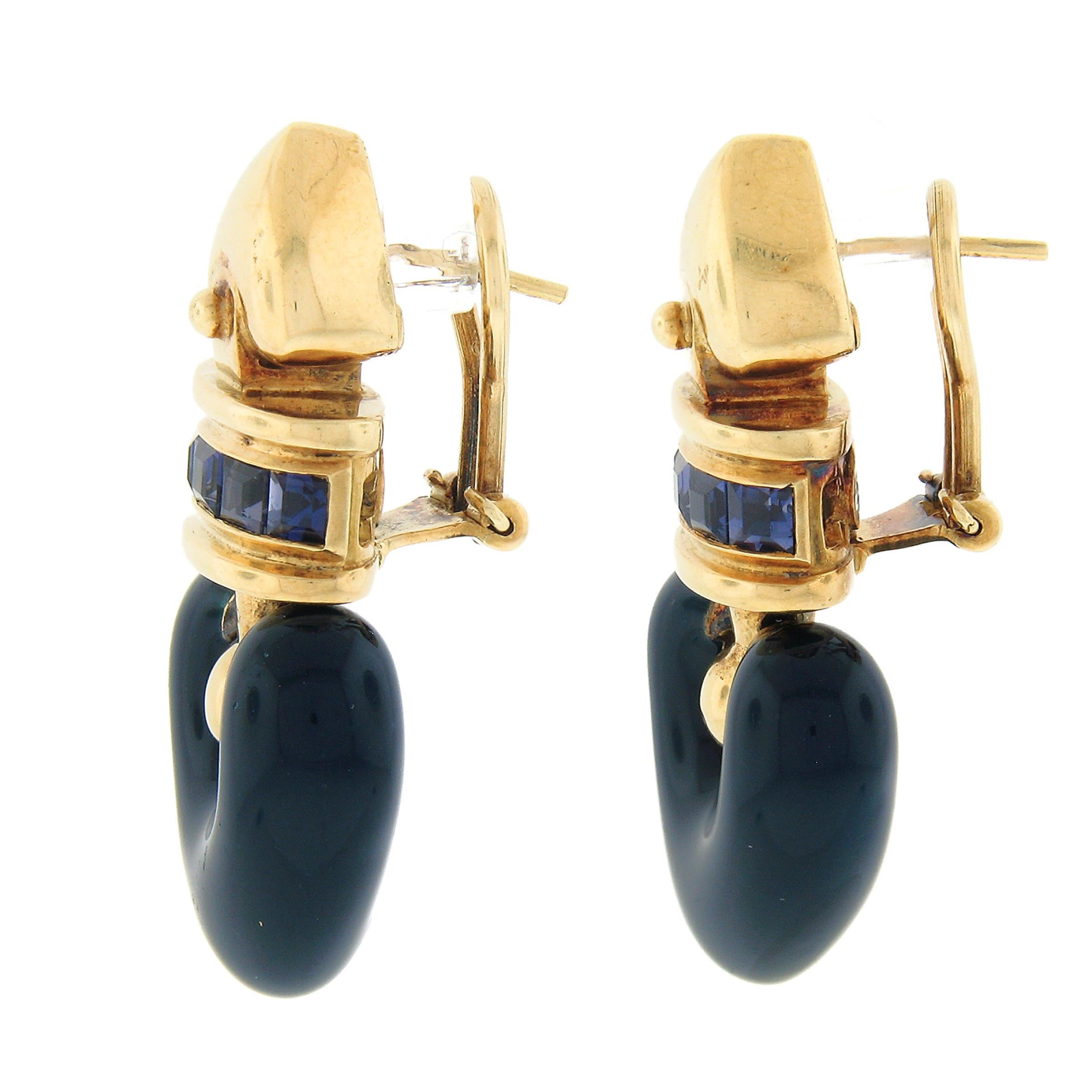 La Nouvelle Bague 18k Gold 1ctw Tansanit Blau Emaille Herz-Tropfen-Ohrringe im Zustand „Gut“ in Montclair, NJ