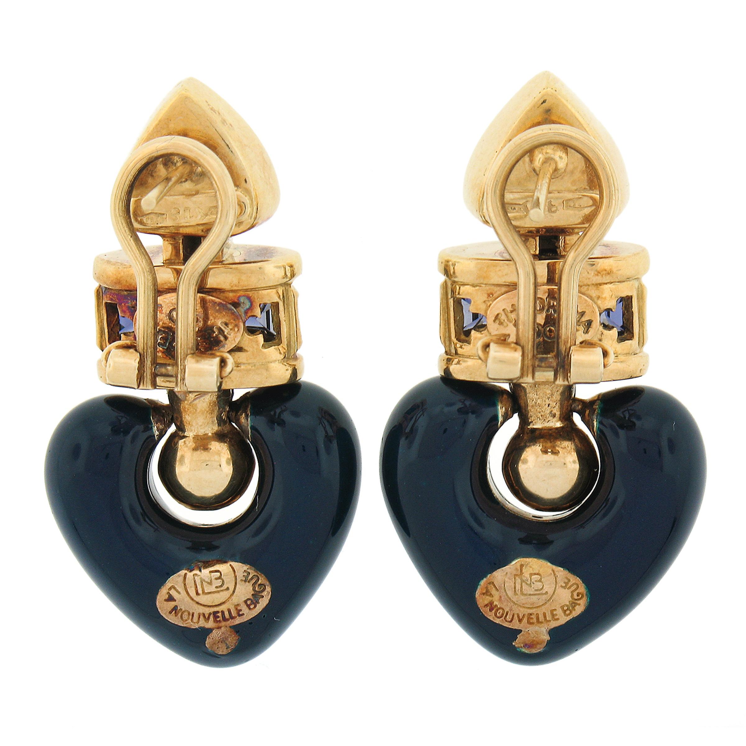 La Nouvelle Bague 18k Gold 1ctw Tansanit Blau Emaille Herz-Tropfen-Ohrringe Damen