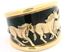 La Nouvelle Bague 18k Gold and Silver Equestrian Horse Enamel Wide Cuff Bracelet