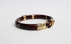 La Nouvelle Bague 18k Gold Burgundy Diamond & Garnet Heart Bangle, 7"- 37.2g