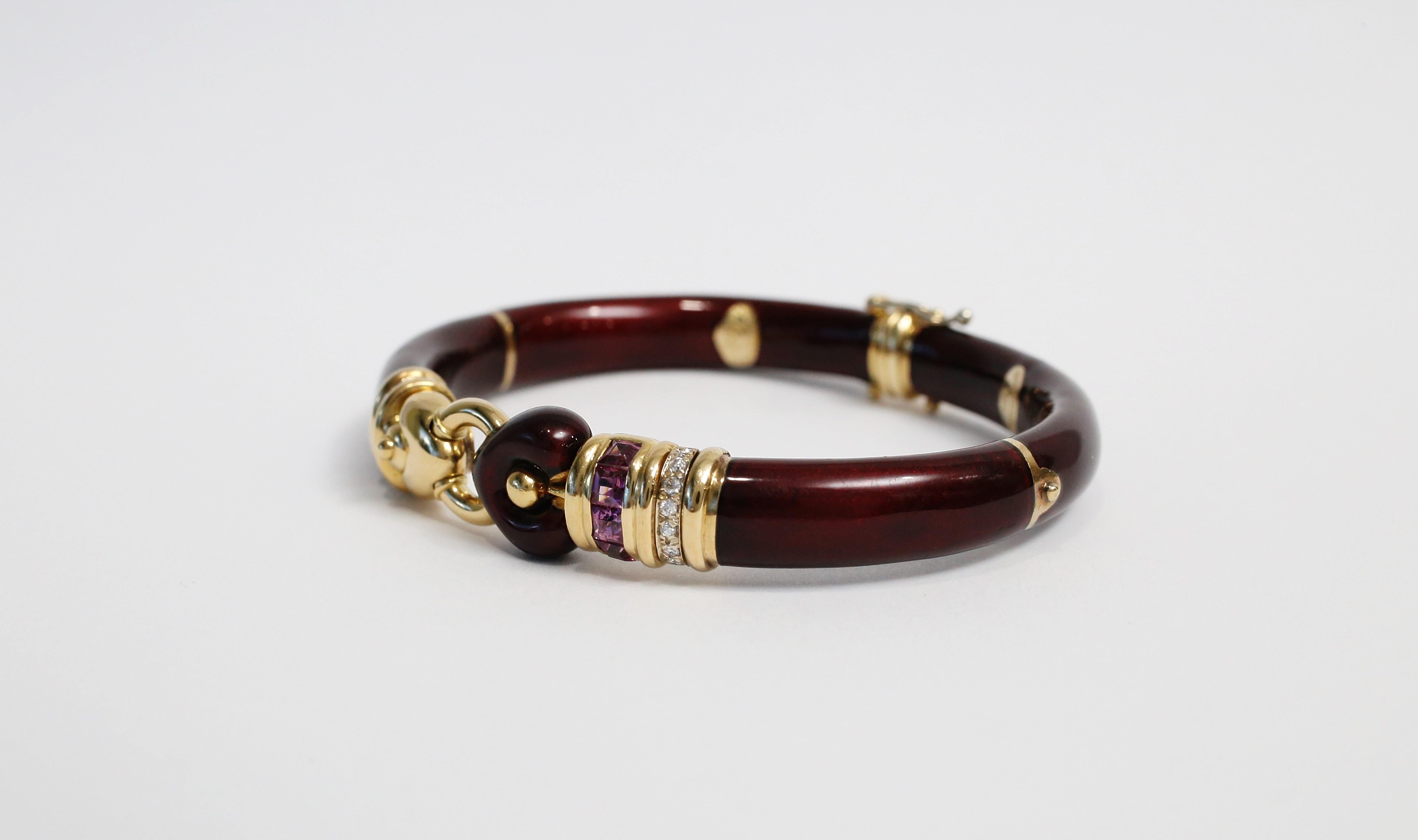 Mixed Cut La Nouvelle Bague 18k Gold Burgundy Diamond & Garnet Heart Bangle, 7