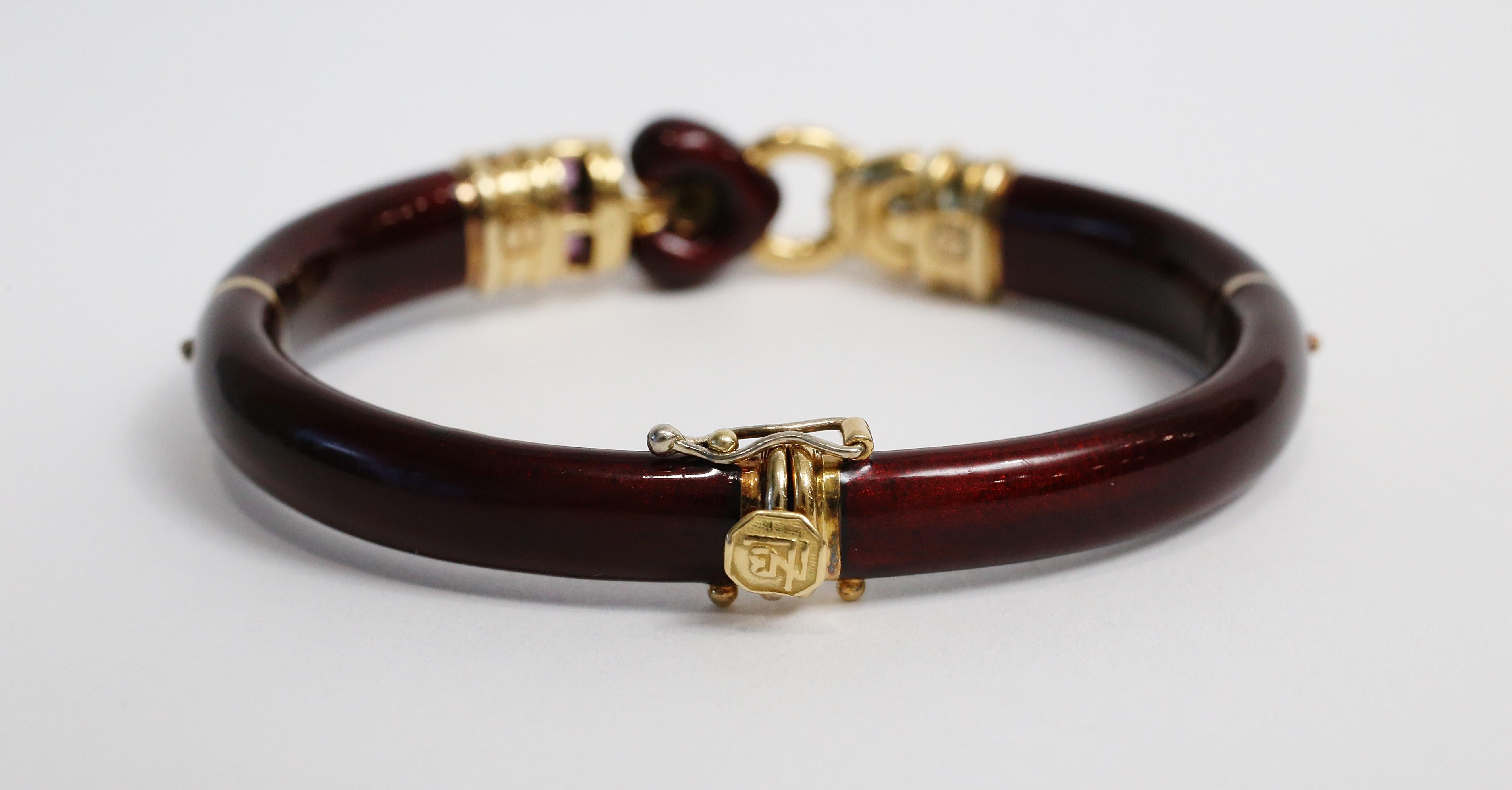 La Nouvelle Bague 18k Gold Burgundy Diamond & Garnet Heart Bangle, 7
