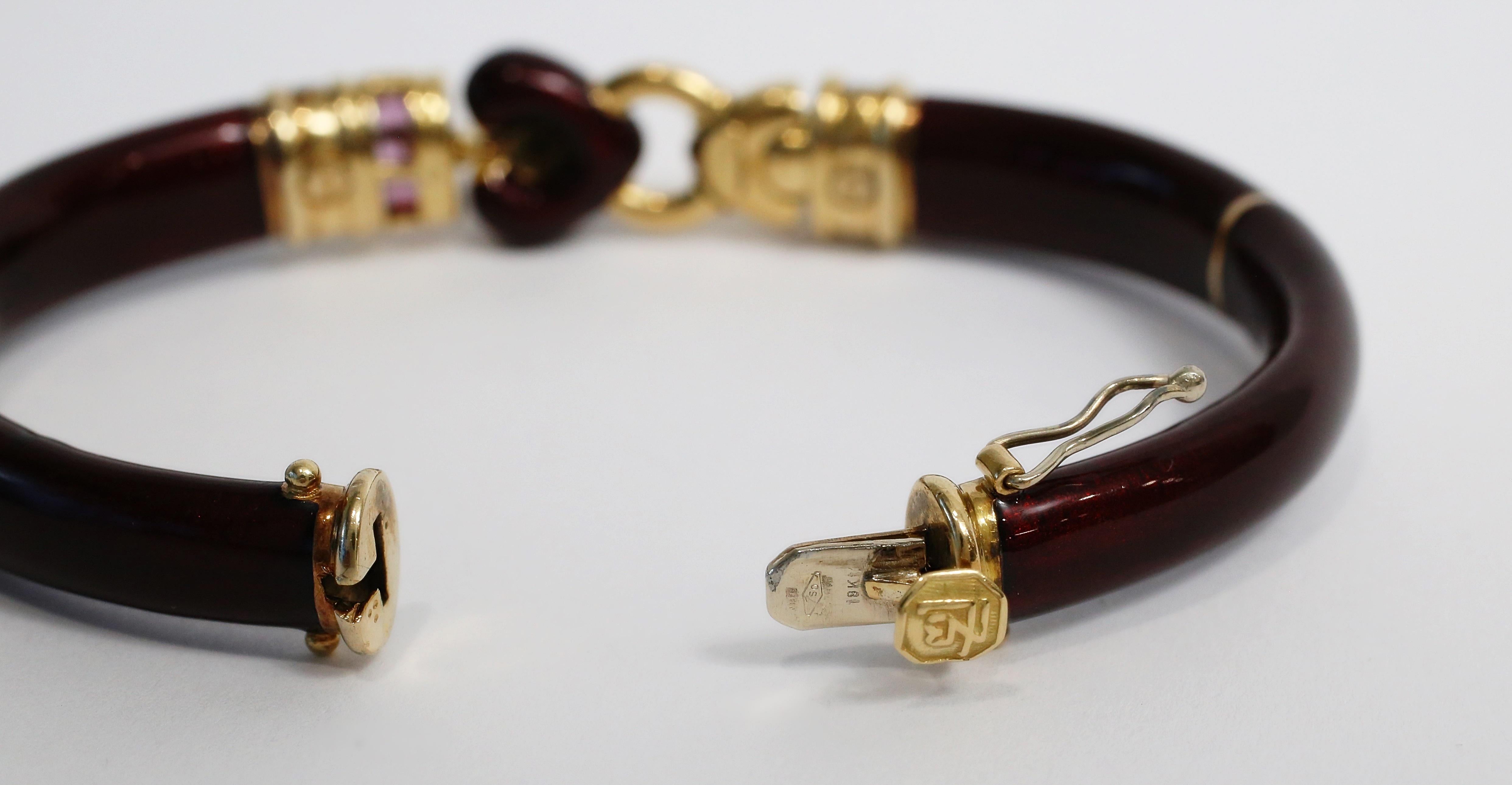 Women's La Nouvelle Bague 18k Gold Burgundy Diamond & Garnet Heart Bangle, 7