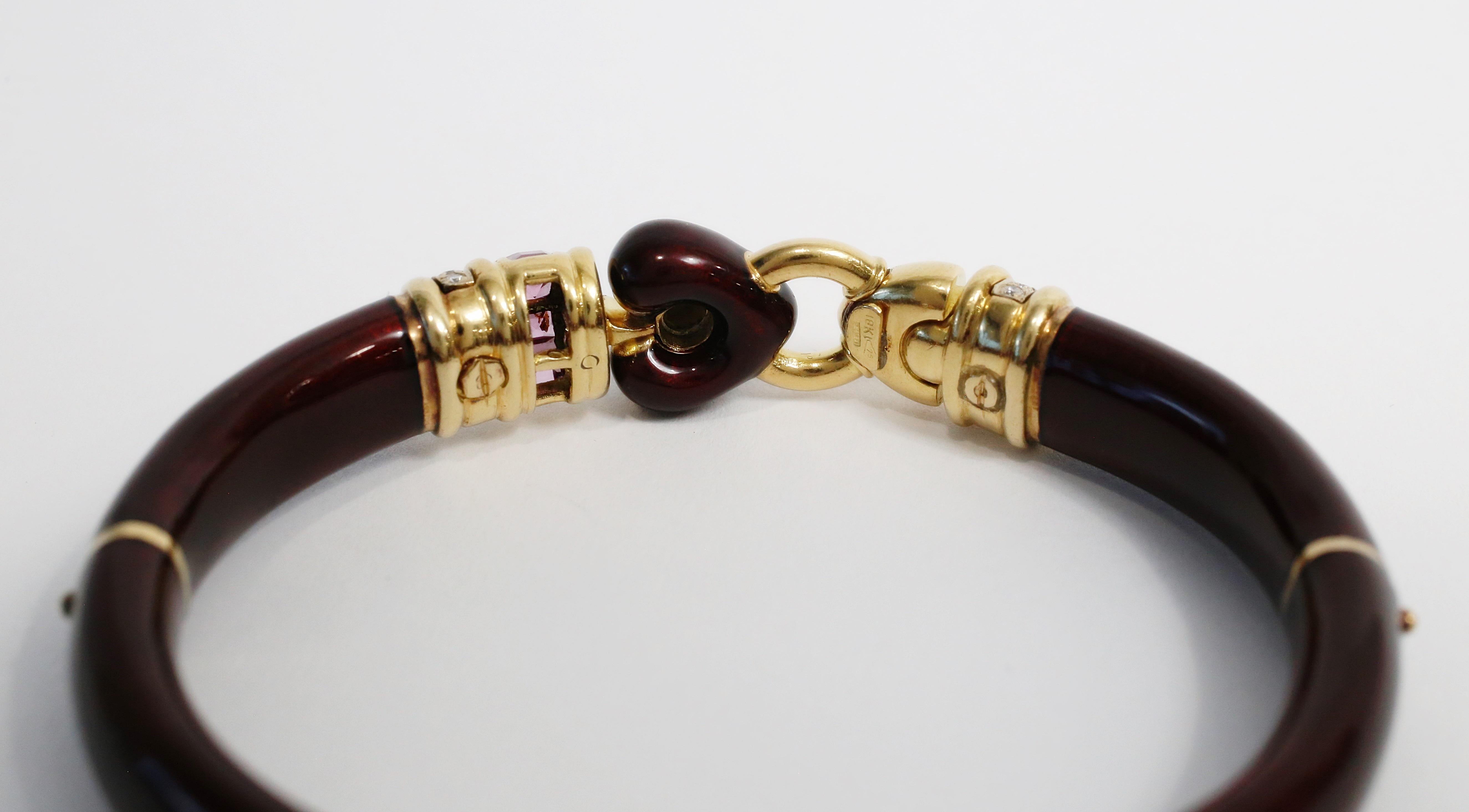 La Nouvelle Bague 18k Gold Burgundy Diamond & Garnet Heart Bangle, 7