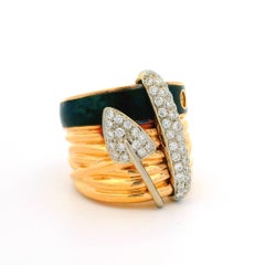 La Nouvelle Bague 18k Gold Diamond & Enamel 20.8mm Wide Cigar Band Ring