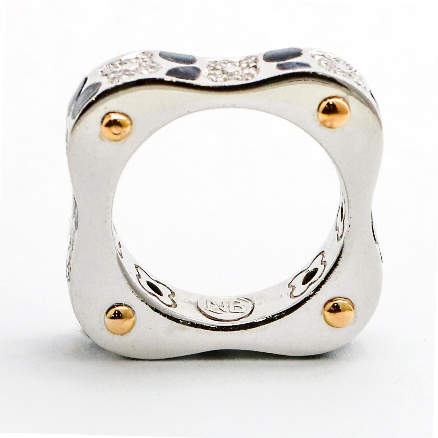 La Nouvelle Bague 18 Karat Gold Diamond Enamel Band Ring For Sale 3