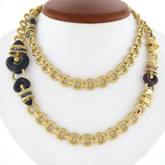 La Nouvelle Bague 18k Gold Multi Gem & Enamel Long Fancy Link Chain Necklace