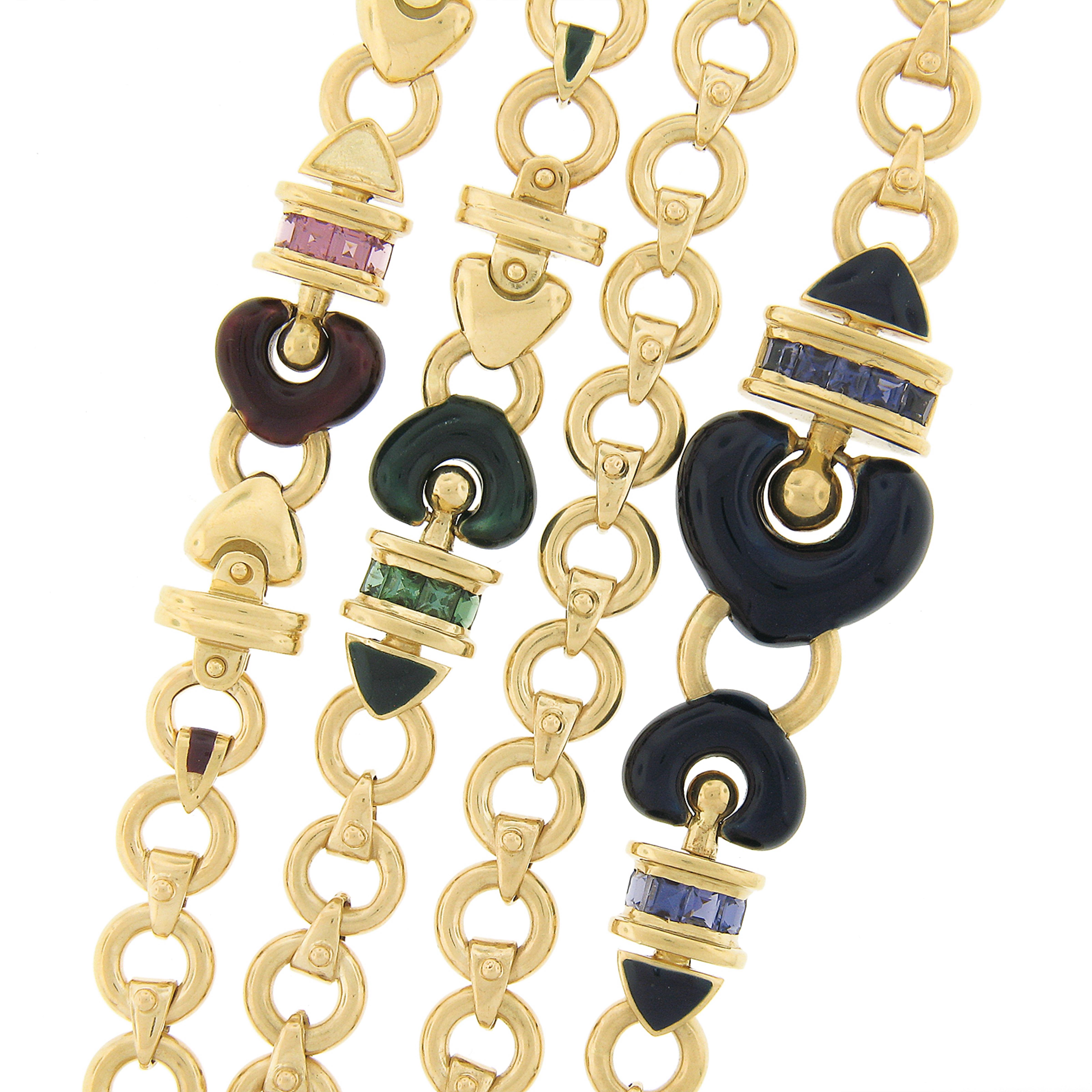 La Nouvelle Bague 18k Gold Multi Edelstein & Emaille lange Fancy Link Kette Halskette 1