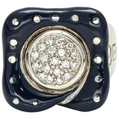 La Nouvelle Bague 18 Karat White Gold Blue Enamel Diamond Ring