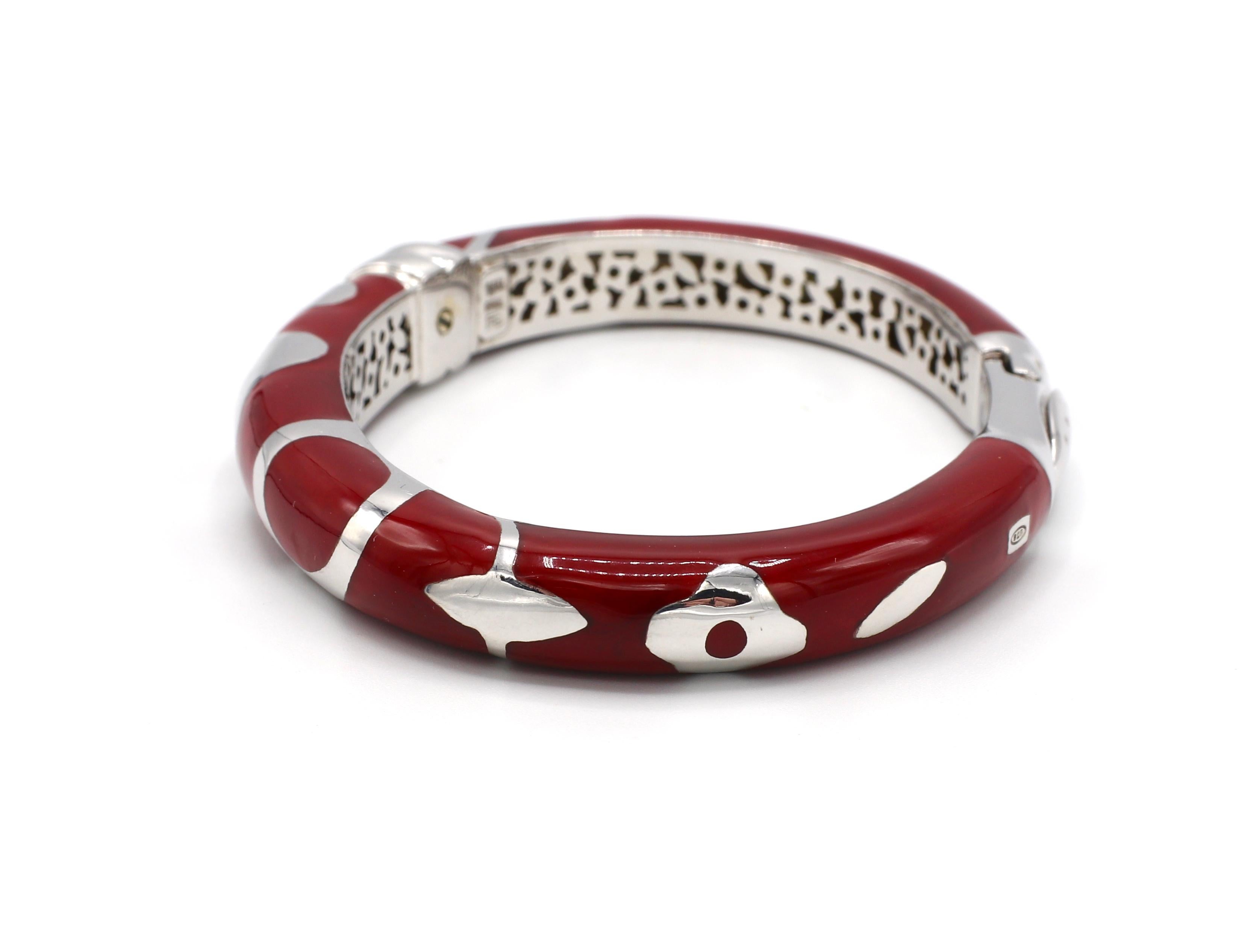 La Nouvelle Bague 18K White Gold & Sterling Silver Enamel Bangle Bracelet 

Metal: 18K Gold & Sterling Silver
Weight: 36.5 grams
Diameter: 2.87 inches
Width: 9.3mm at top, 7mm at base 
Box, pouch & papers included as pictured 
