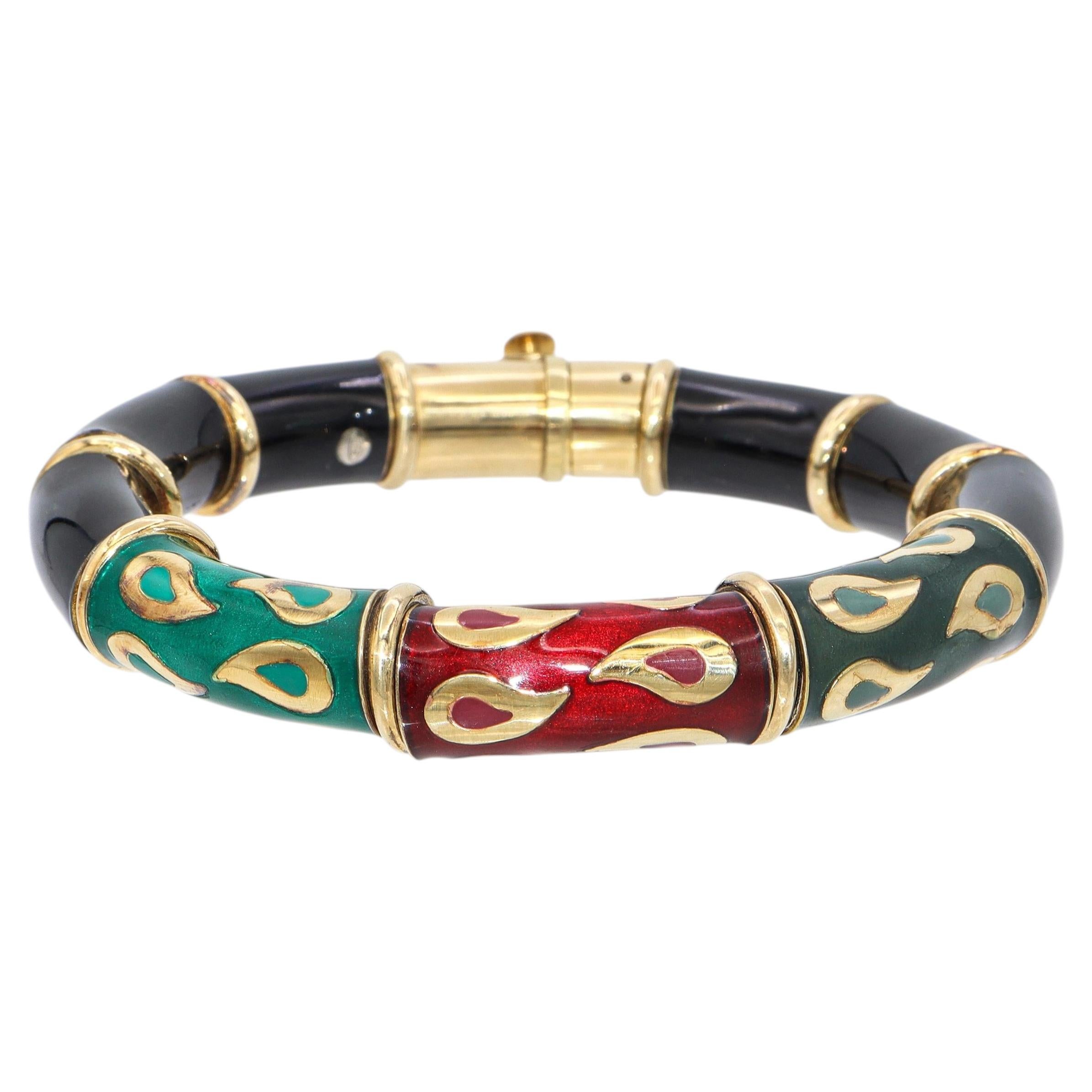 La Nouvelle Bague 18k Yellow Gold and Sterling Silver Enamel Bangle Bracelet
