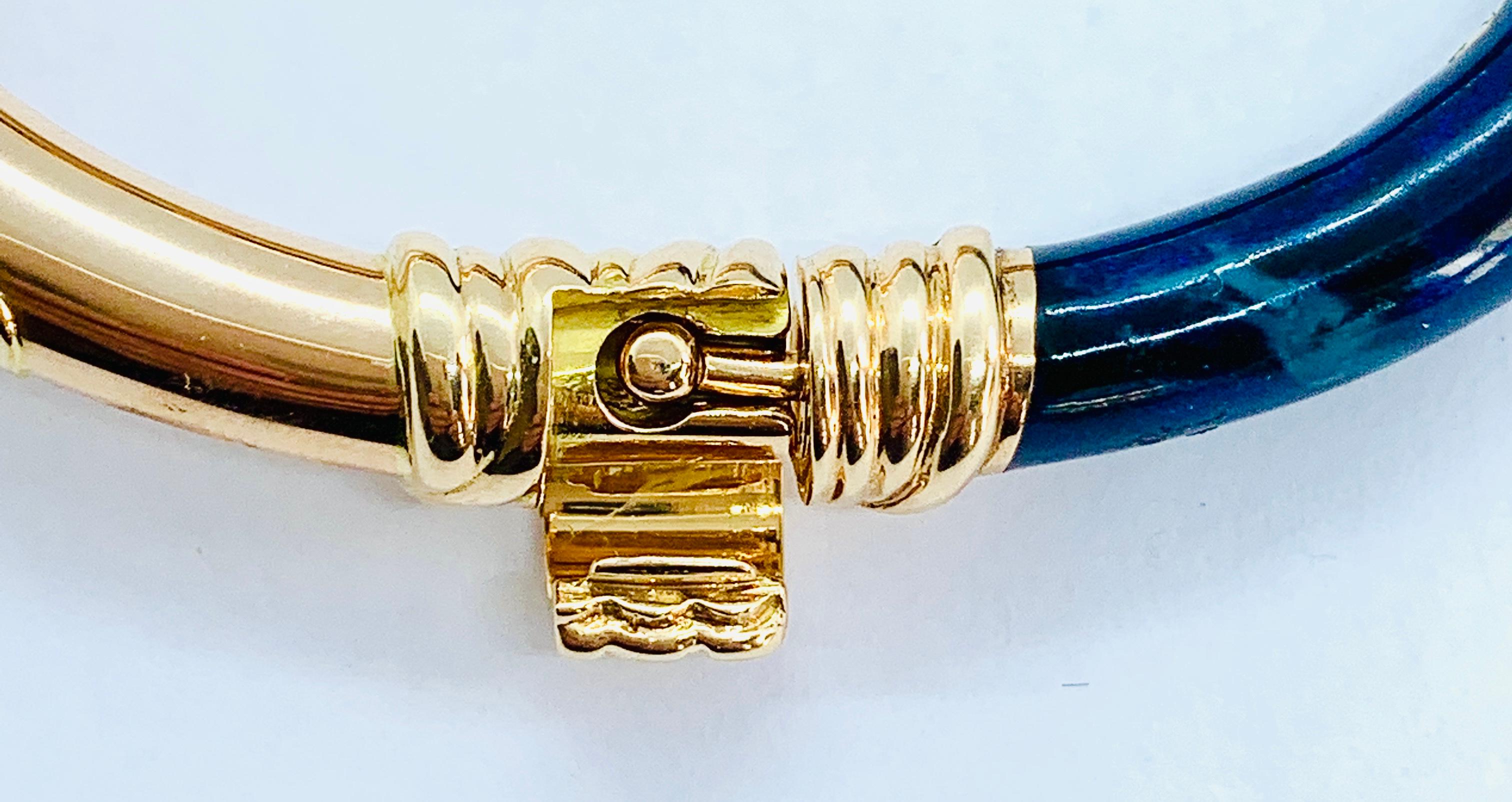 Modern La Nouvelle Bague 18 Karat Gold, Diamond, Ruby and Blue Enamel Bangle Bracelet