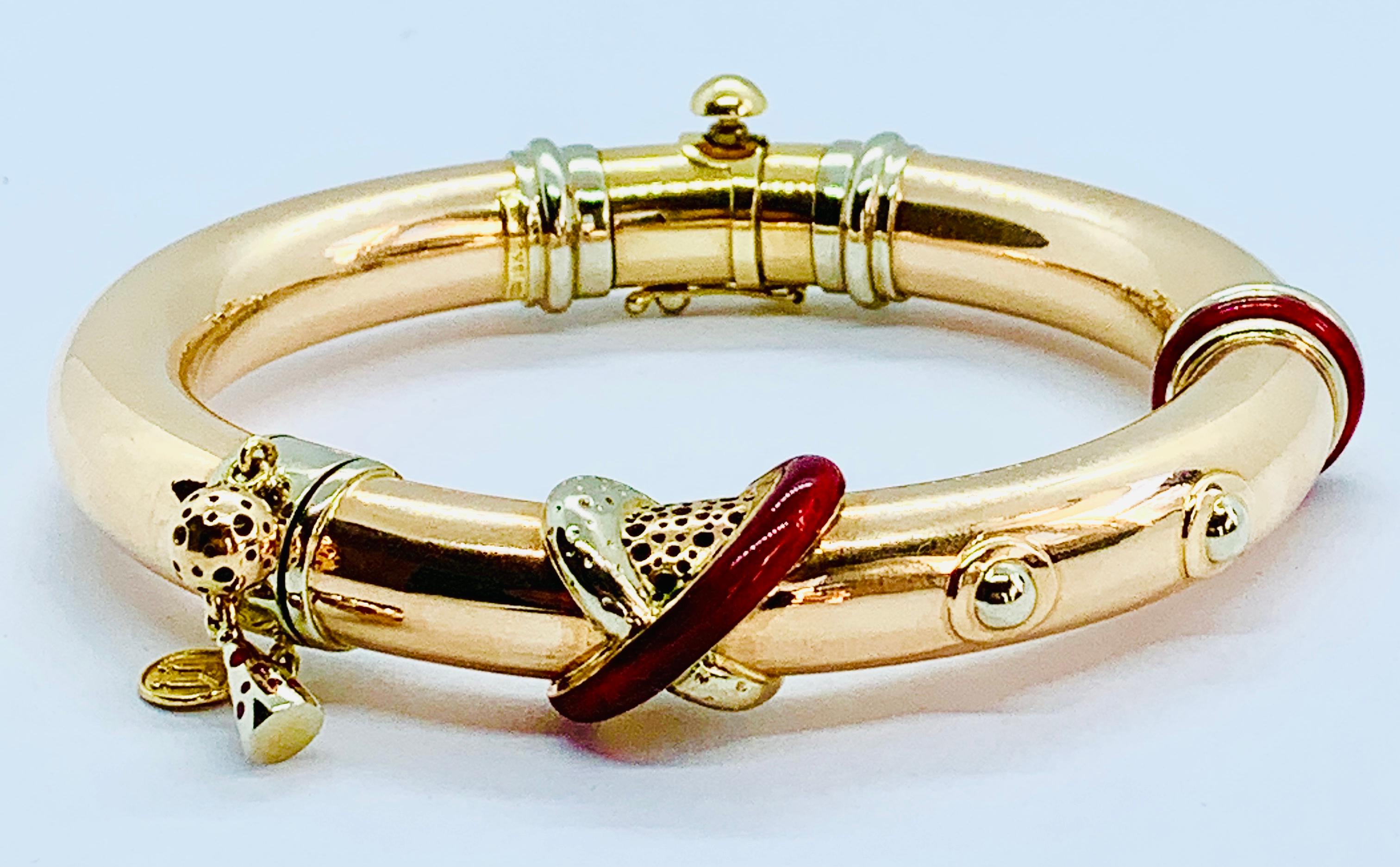 Women's La Nouvelle Bague 18 Karat Yellow Gold and Red Enamel Bangle Bracelet
