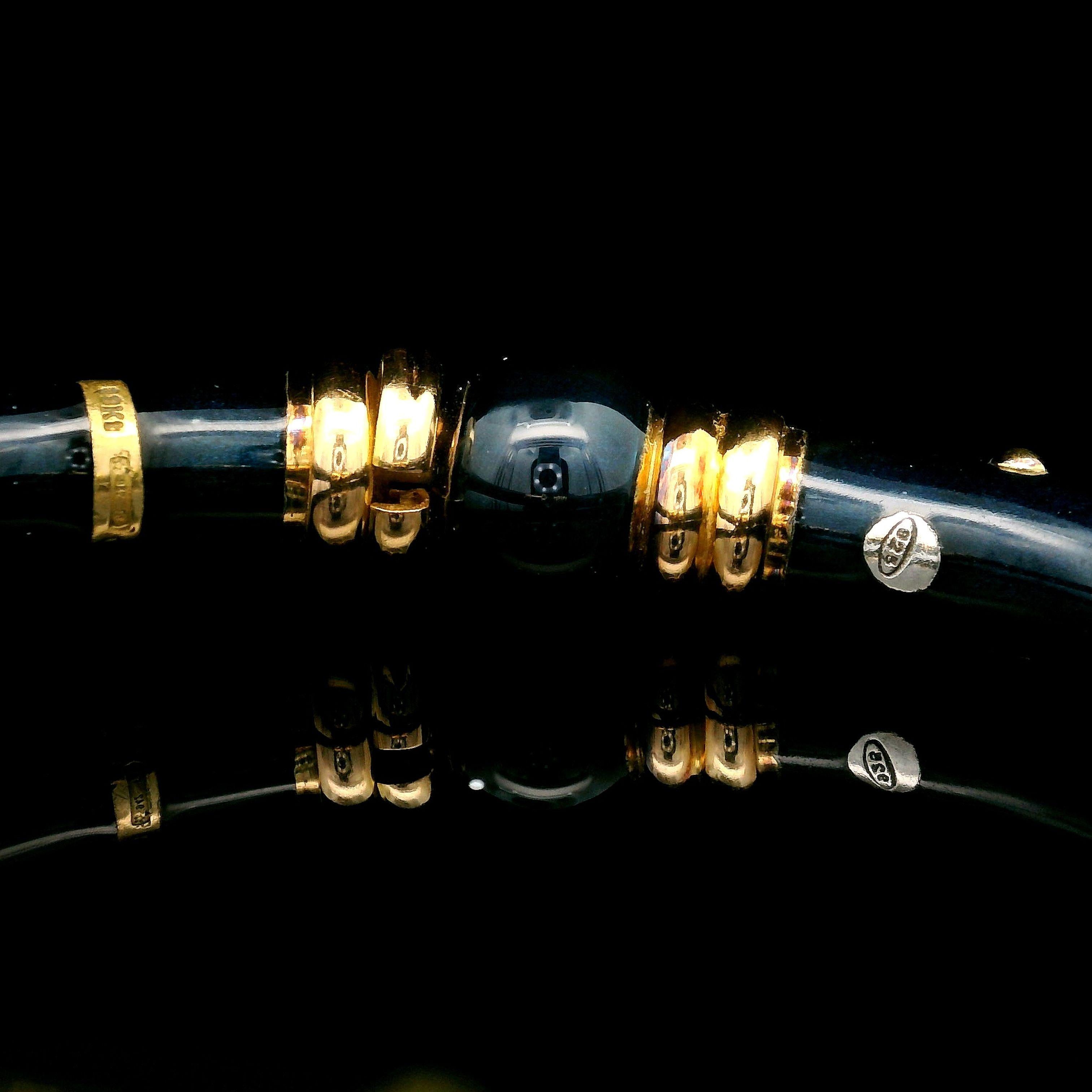Women's La Nouvelle Bague 18k Yellow Gold & Silver Deep Blue Enamel Bangle Bracelet For Sale