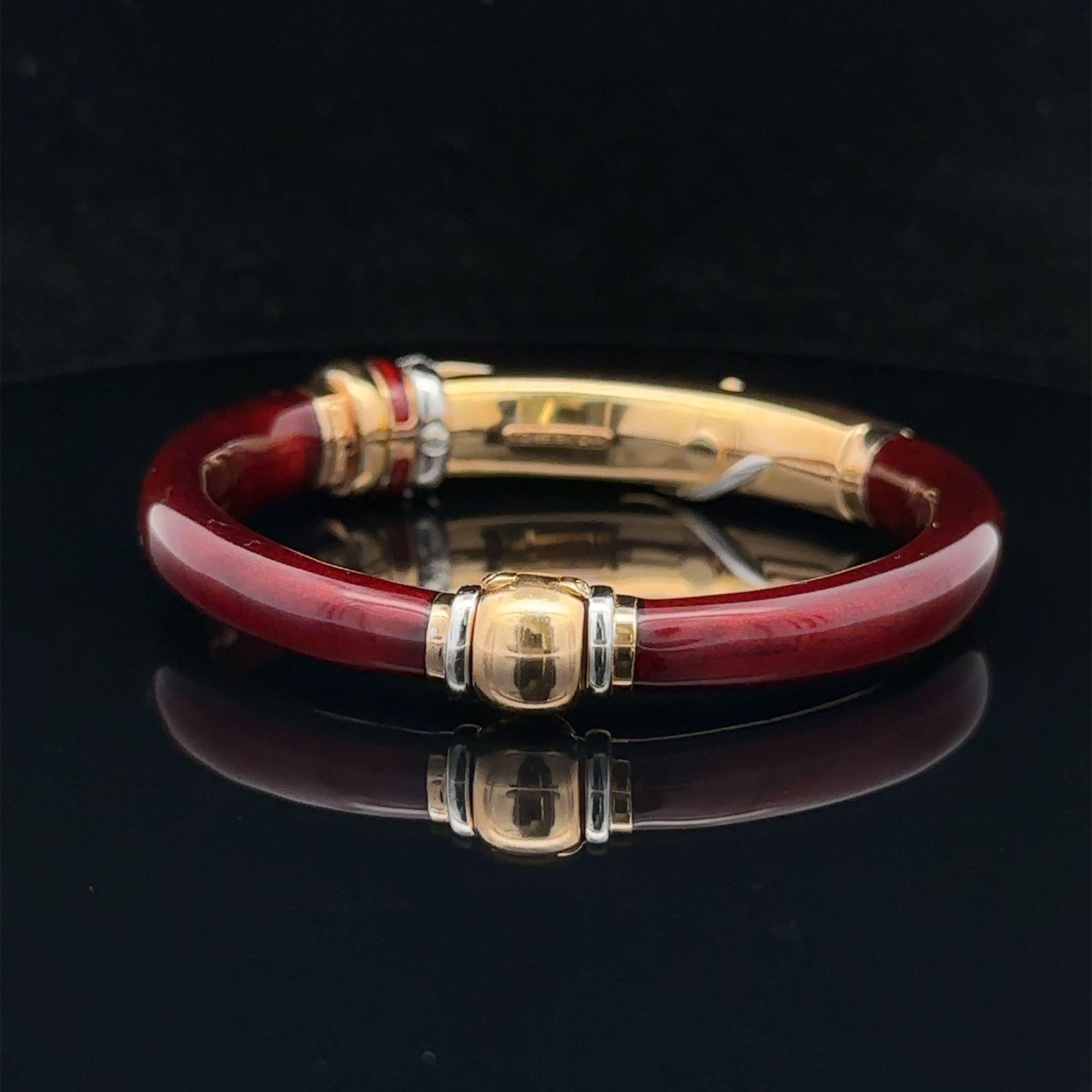 La Nouvelle Bague 18k Yellow Gold & Silver Red Enamel Diamond Bangle Bracelet For Sale 7