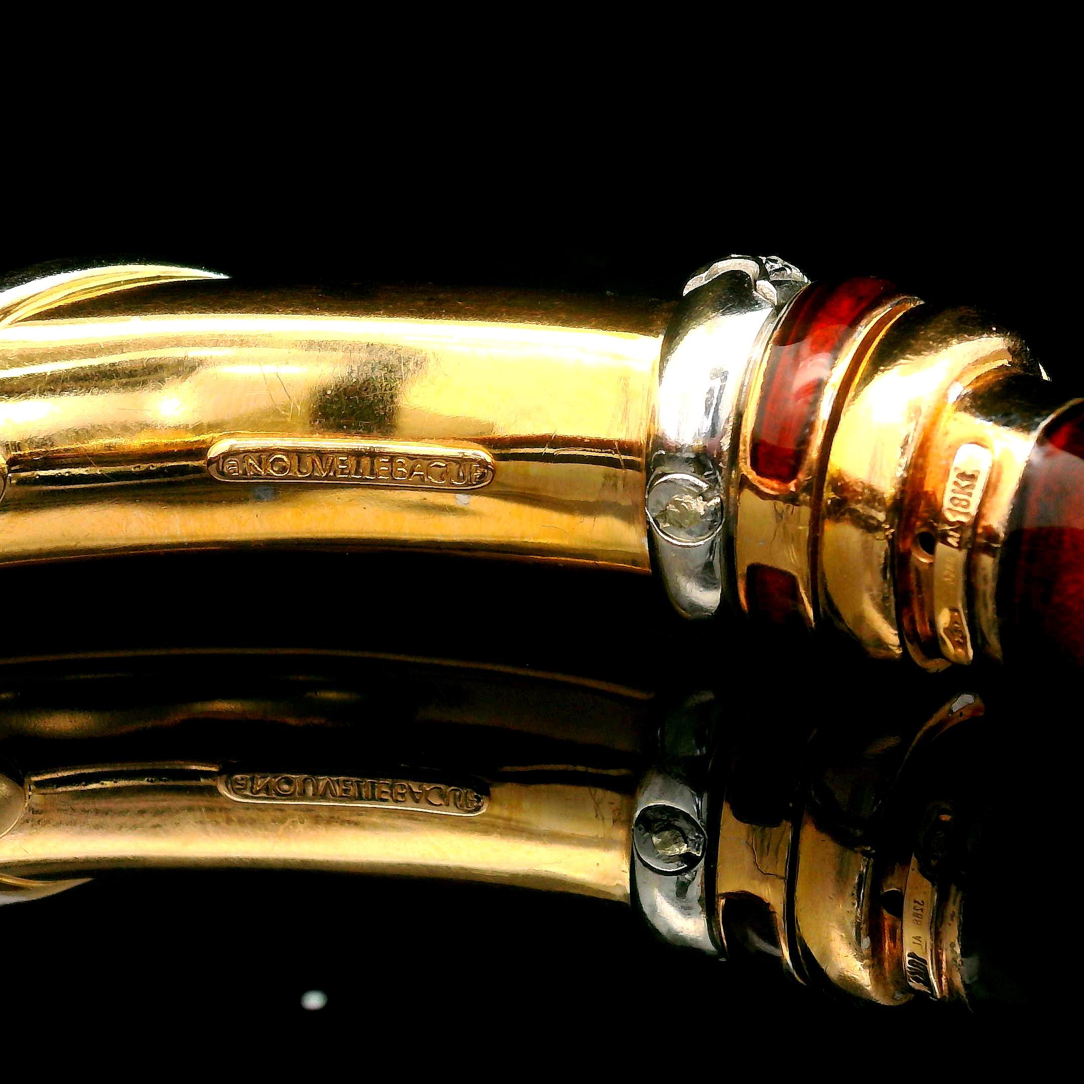 La Nouvelle Bague 18k Yellow Gold & Silver Red Enamel Diamond Bangle Bracelet For Sale 11