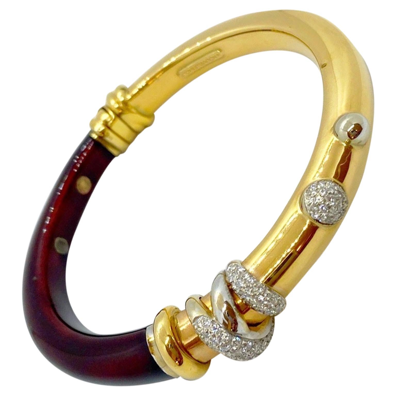 La Nouvelle Bague 18KT Rose Gold, Burgundy Enamel and .59 Carat Diamond Bracelet For Sale