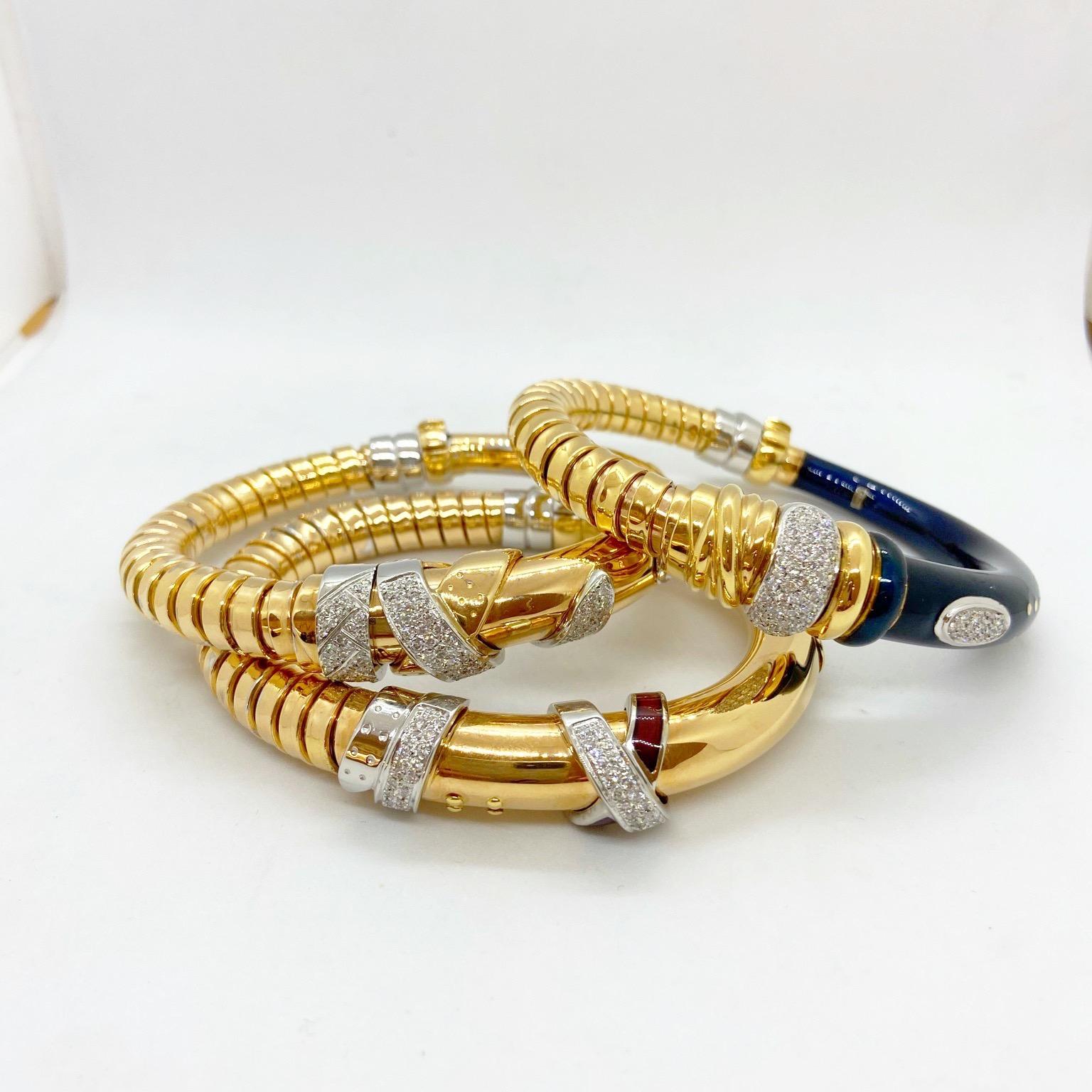 Modern La Nouvelle Bague 18KT Rose Gold Tubogas, Blue Enamel & .91Ct. Diamond Bracelet