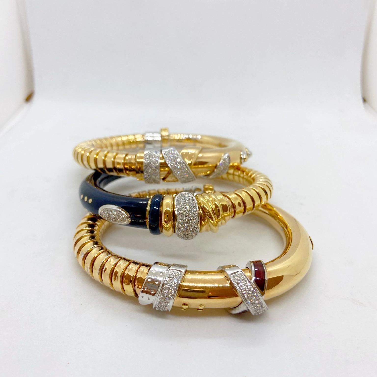 Round Cut La Nouvelle Bague 18KT Rose Gold Tubogas, Blue Enamel & .91Ct. Diamond Bracelet