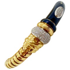 Vintage La Nouvelle Bague 18KT Rose Gold Tubogas, Blue Enamel & .91Ct. Diamond Bracelet