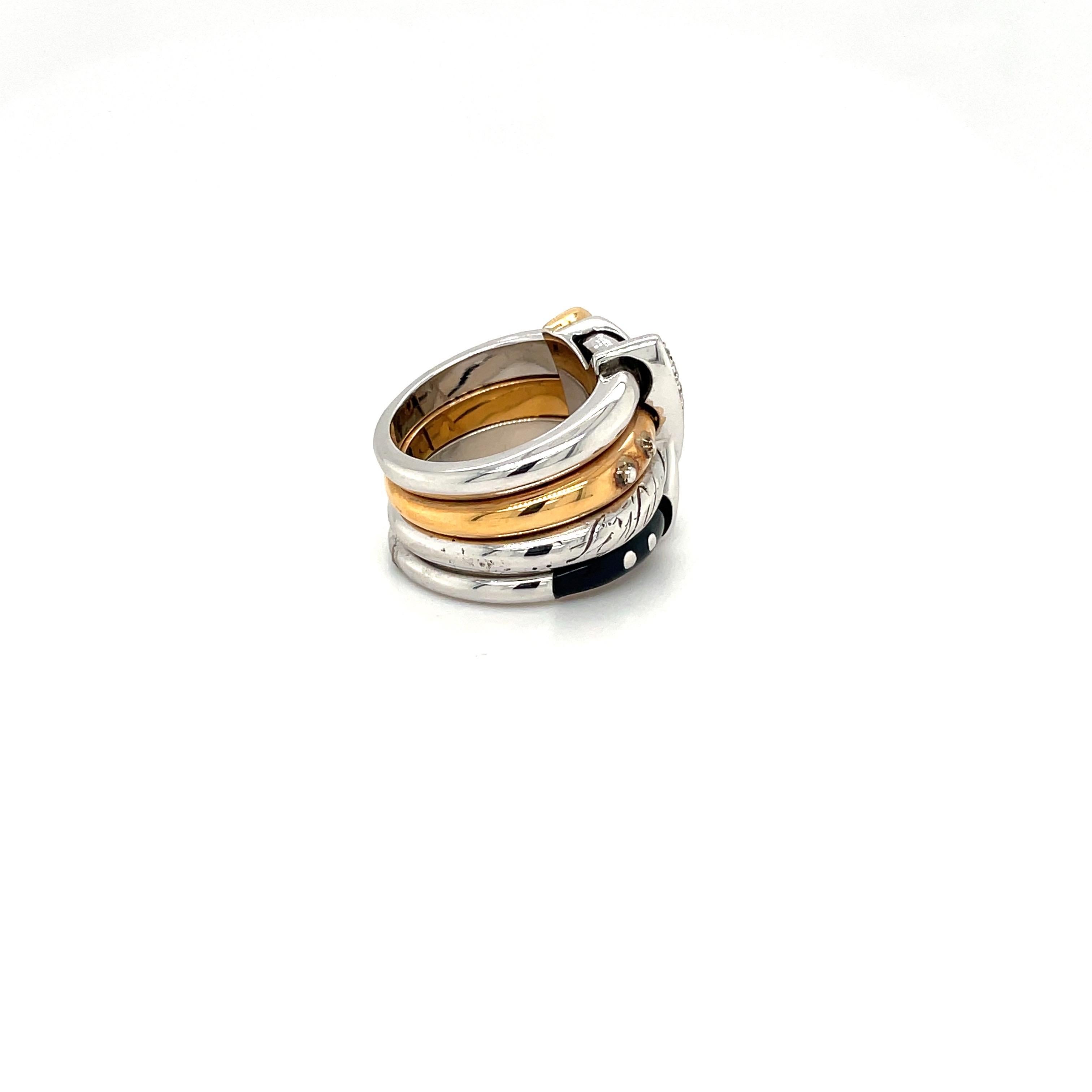 Round Cut La Nouvelle Bague 18KT Rose/White Gold Diamond .37Ct. & Blue Enamel Ring For Sale