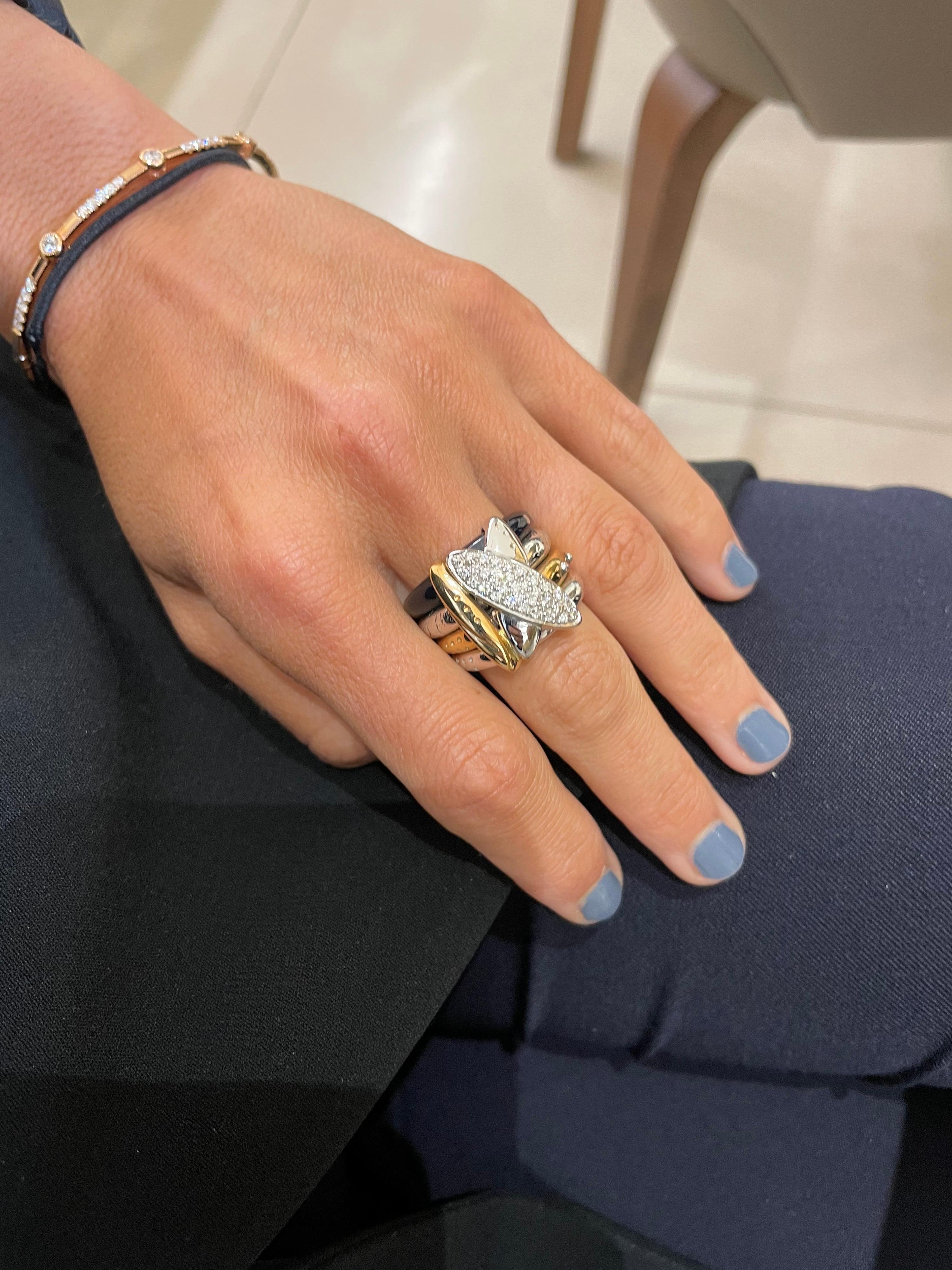 Women's or Men's La Nouvelle Bague 18KT Rose/White Gold Diamond .37Ct. & Blue Enamel Ring For Sale