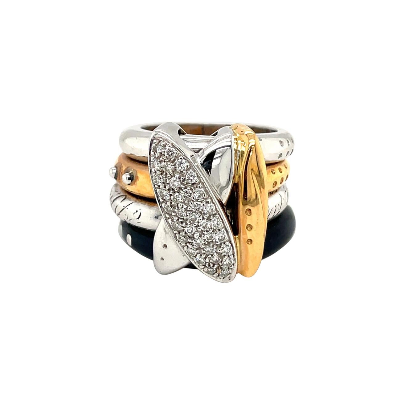La Nouvelle Bague 18KT Rose/White Gold Diamond .37Ct. & Blue Enamel Ring For Sale