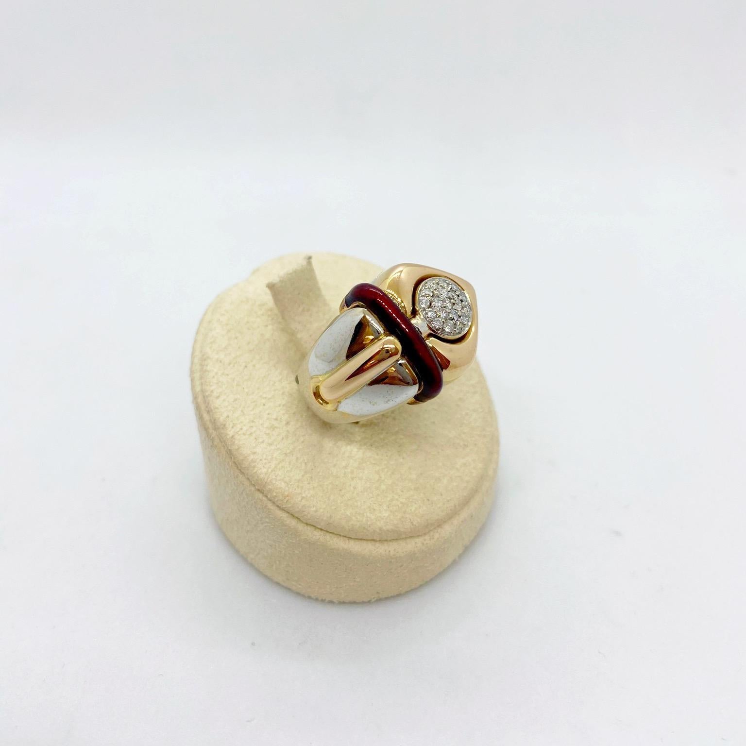 Modern La Nouvelle Bague 18KT Rose & White Gold, Diamonds & Burgundy Enamel Heart Ring For Sale