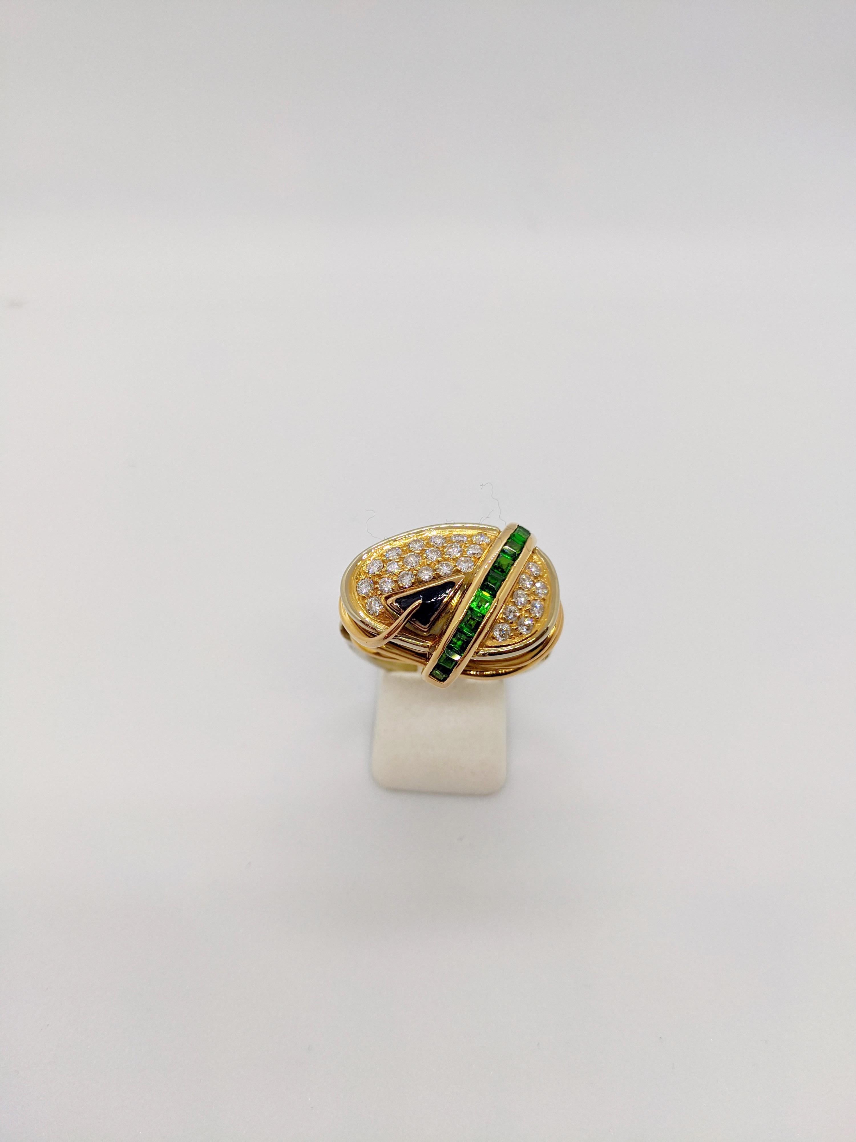 Women's or Men's La Nouvelle Bague 18 Karat Rose and White Gold Ring, with Diamonds and Tsavorite For Sale