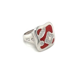 La Nouvelle Bague 18KT White Gold 0.39Ct. Diamond & Red Enamel Fiori Ring