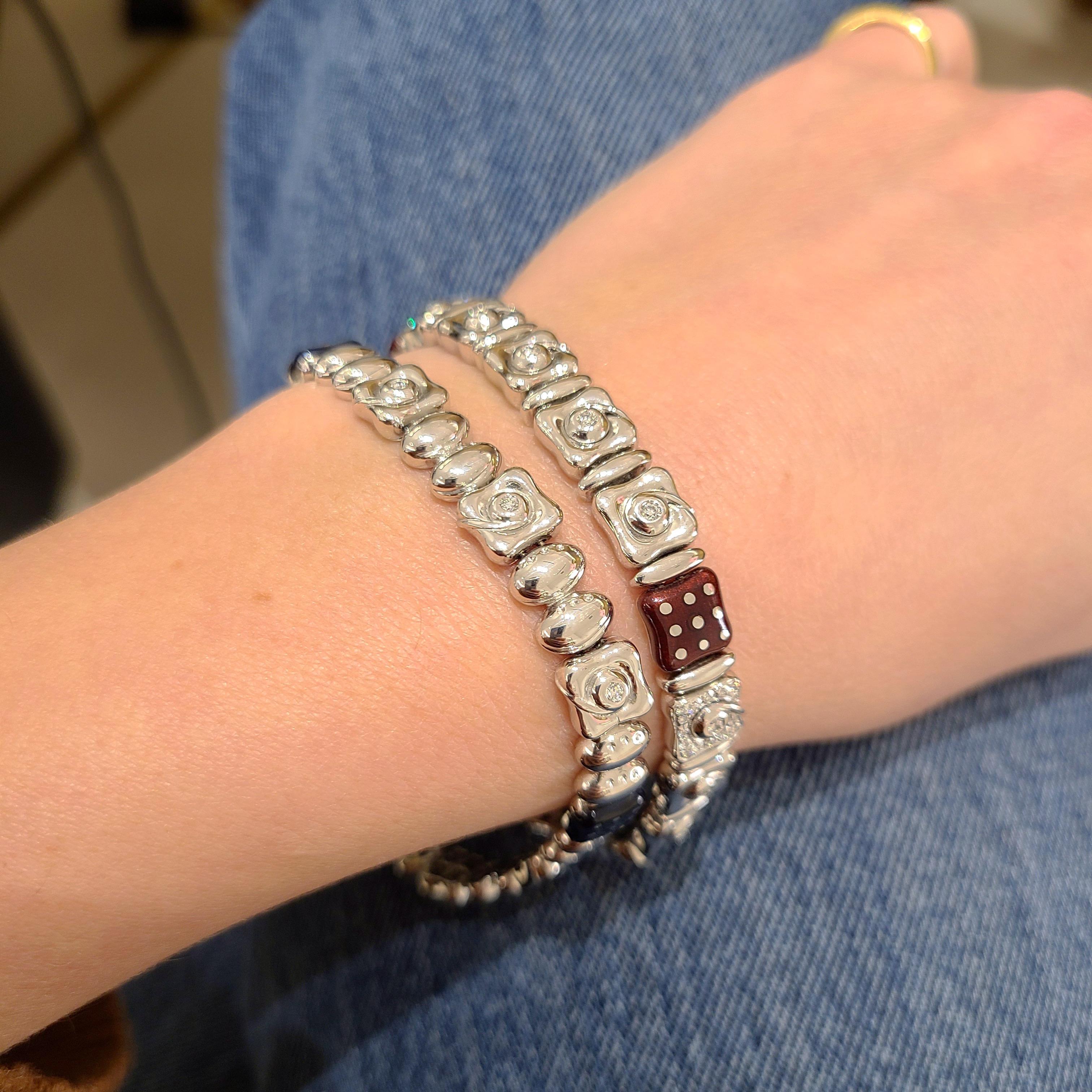 La Nouvelle Bague 18 Karat White Gold, Burgundy Enamel and Diamond Bracelet In New Condition For Sale In New York, NY