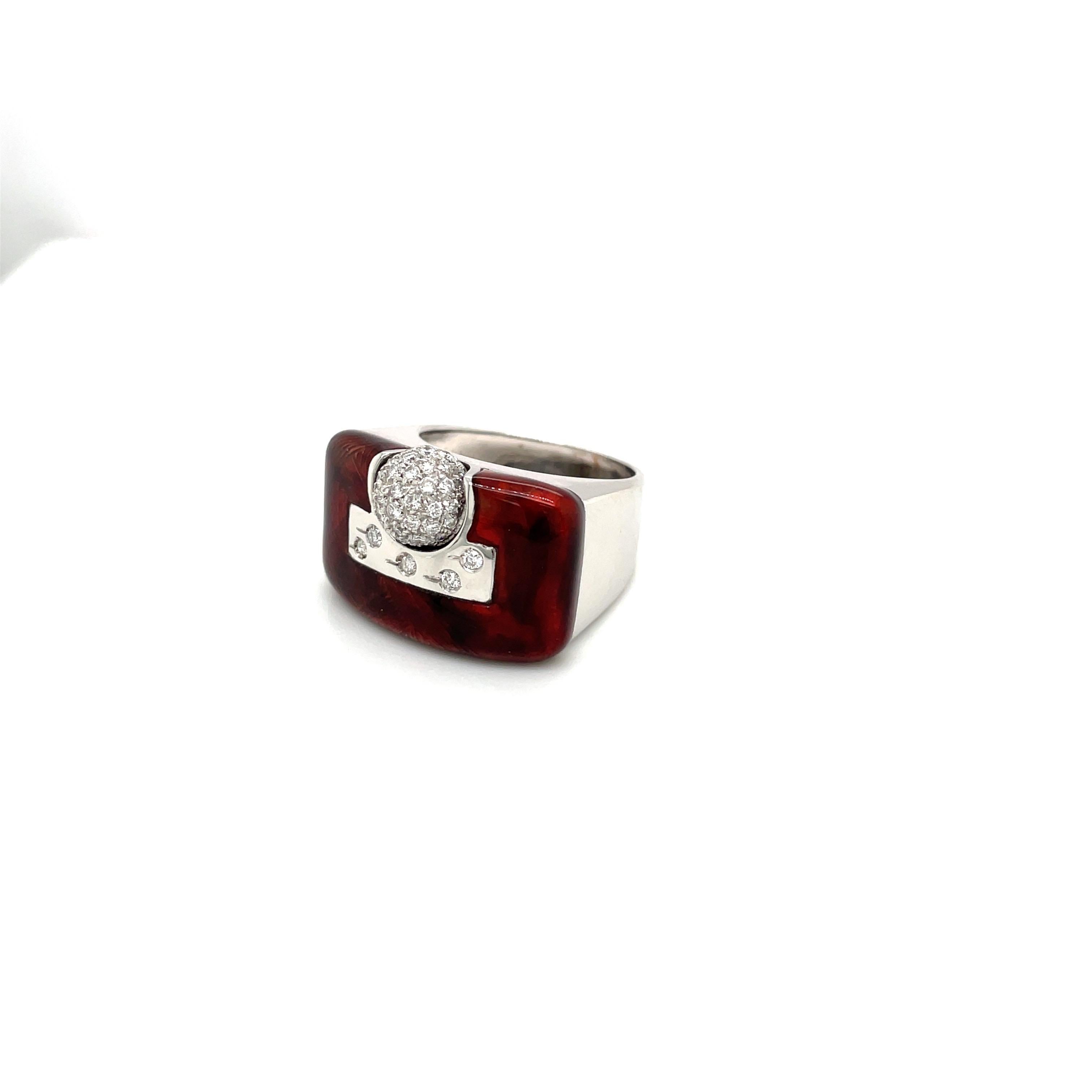 Modern La Nouvelle Bague 18kt White Gold, Diamond & Enamel Ring For Sale
