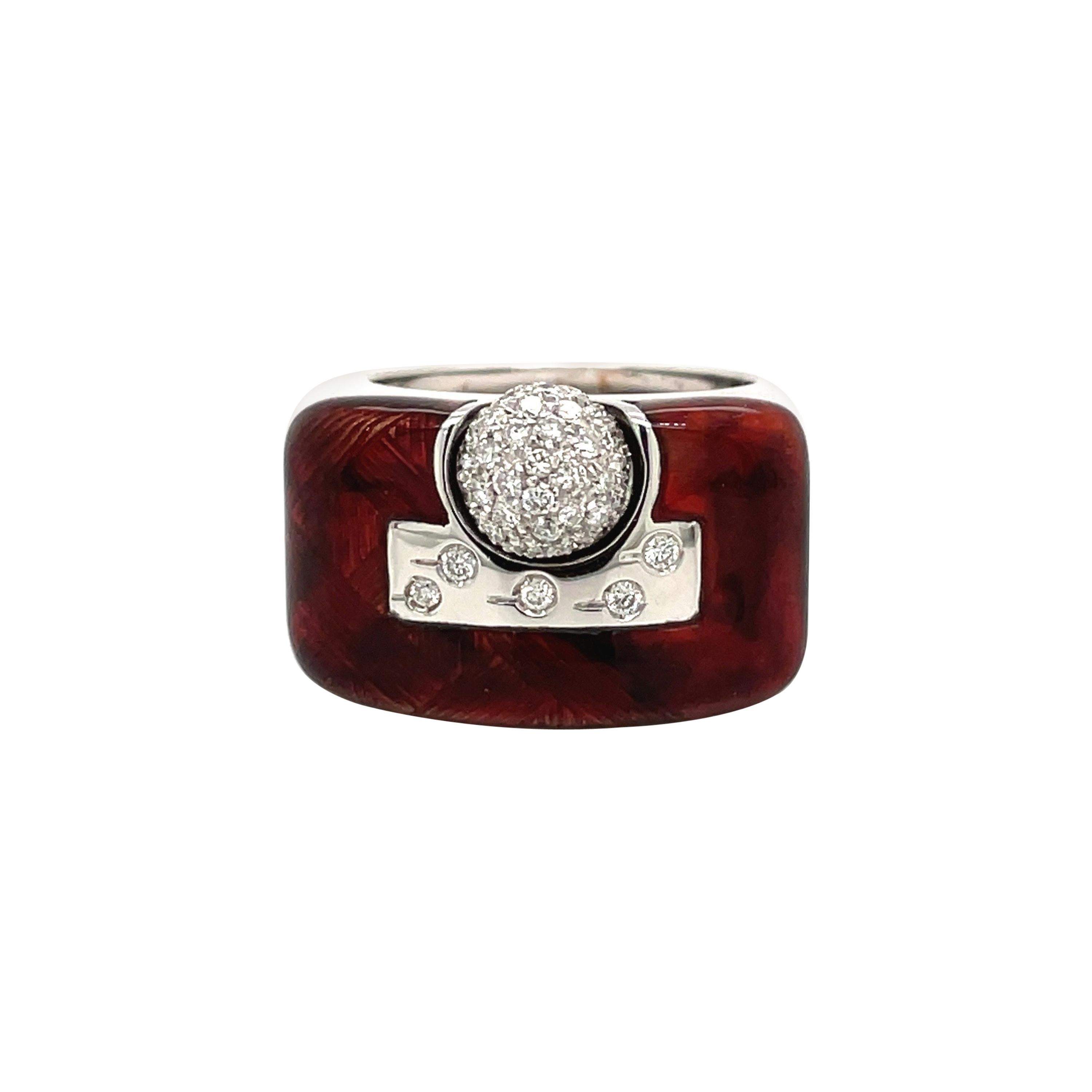 La Nouvelle Bague 18kt White Gold, Diamond & Enamel Ring For Sale